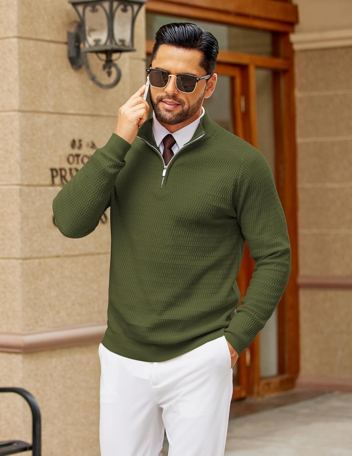 COOFANDY Men's Quarter Zip Sweater Slim Fit Lightweight Mock Neck Pullover Knit Texture Polo Sweaters - Image 4