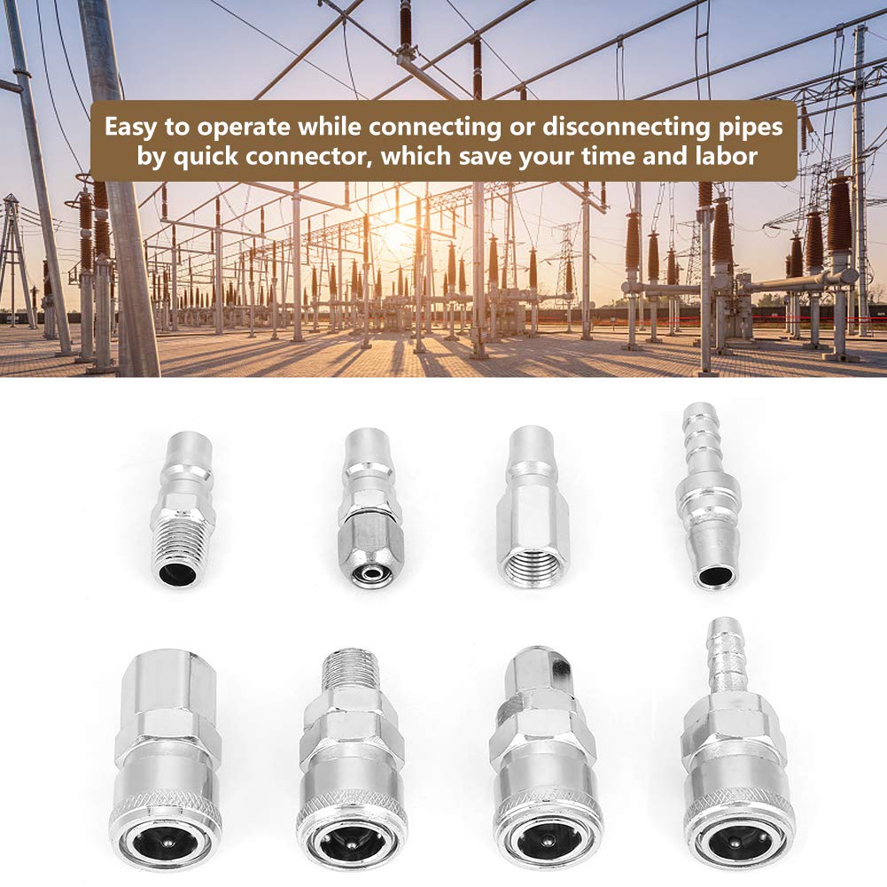 Respicefinem 8Pcs 3/8” Pneumatic Quick Fittings Release Plug Socket Connector Set for Air Compressor Hose