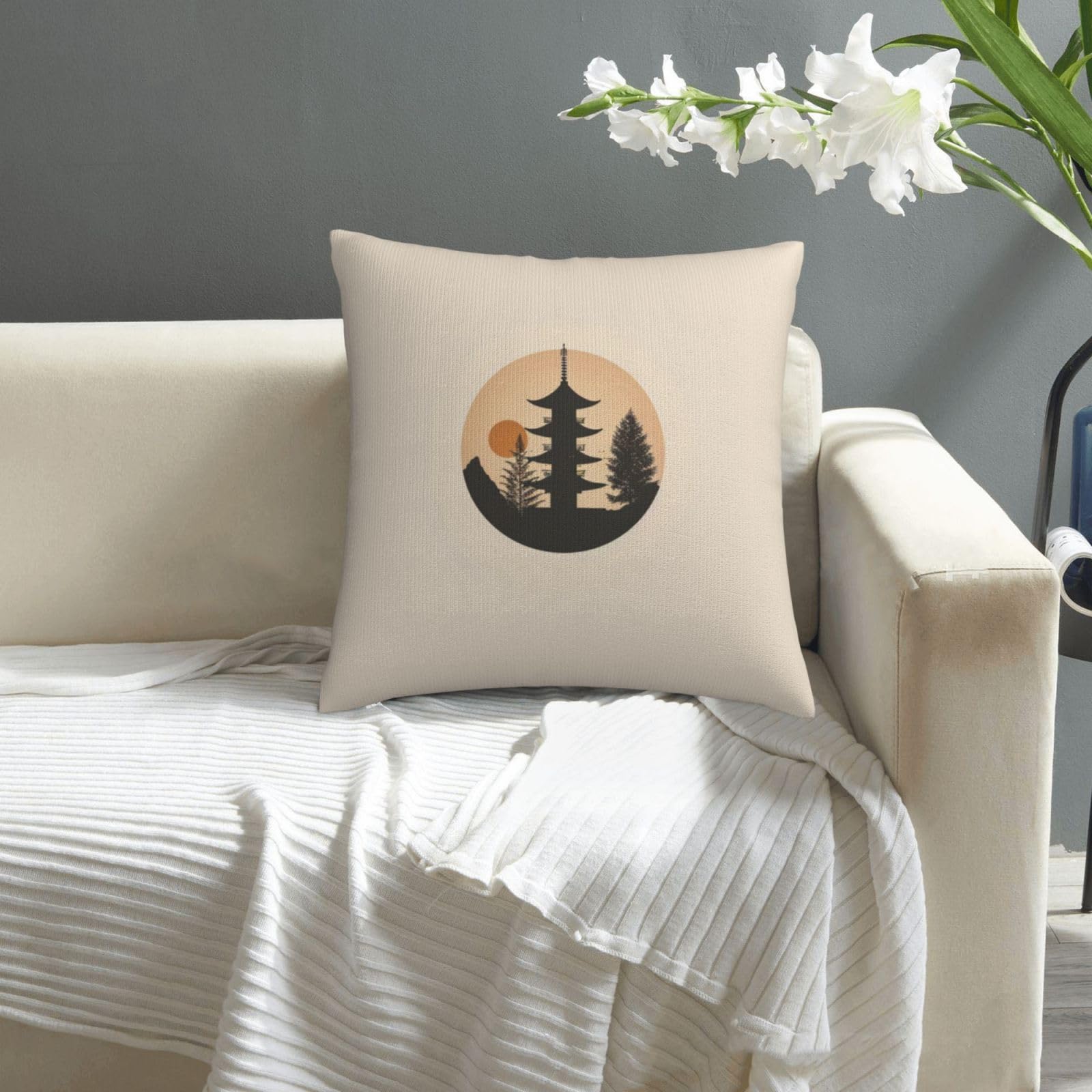 Amazon.co.jp: クッションカバー 45×45cm 和風 寺 太陽 和柄 抱き枕