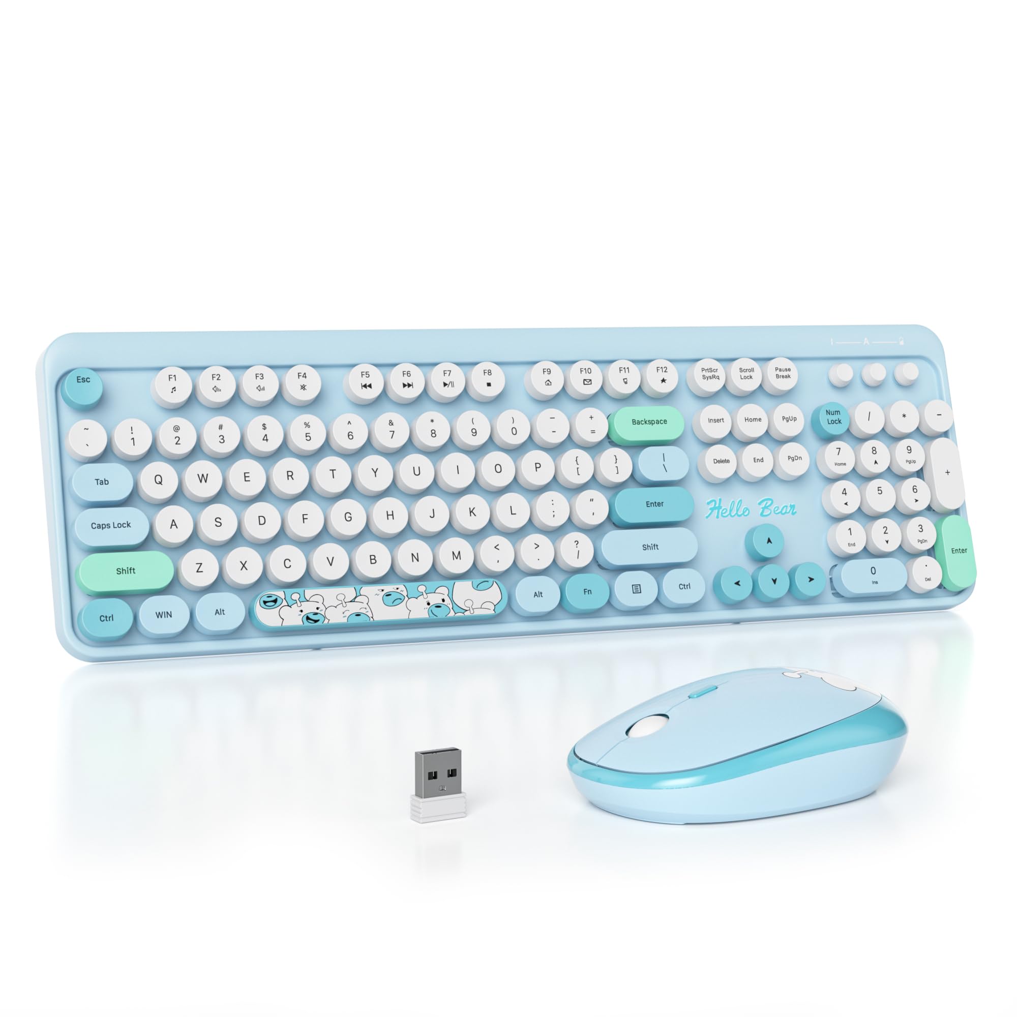 2.4G Colorful Keyboard, 104 Key Blue Wireless Customized Membrane Round keycaps Retro Typewriter Office Keyboard for PC/Mac/Laptop/Tablet/Computer Windows (Blue)