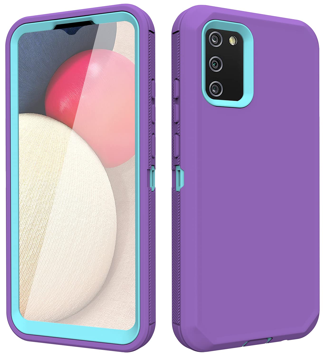 Stroson for Samsung A02s Case with Built in Screen Protector, Full Body Heavy Duty Protection 3 in 1 Durable Shell Drop/Dust-Proof Protective Phone Case Cover for Samsung Galaxy A02s (Purple+Mint)