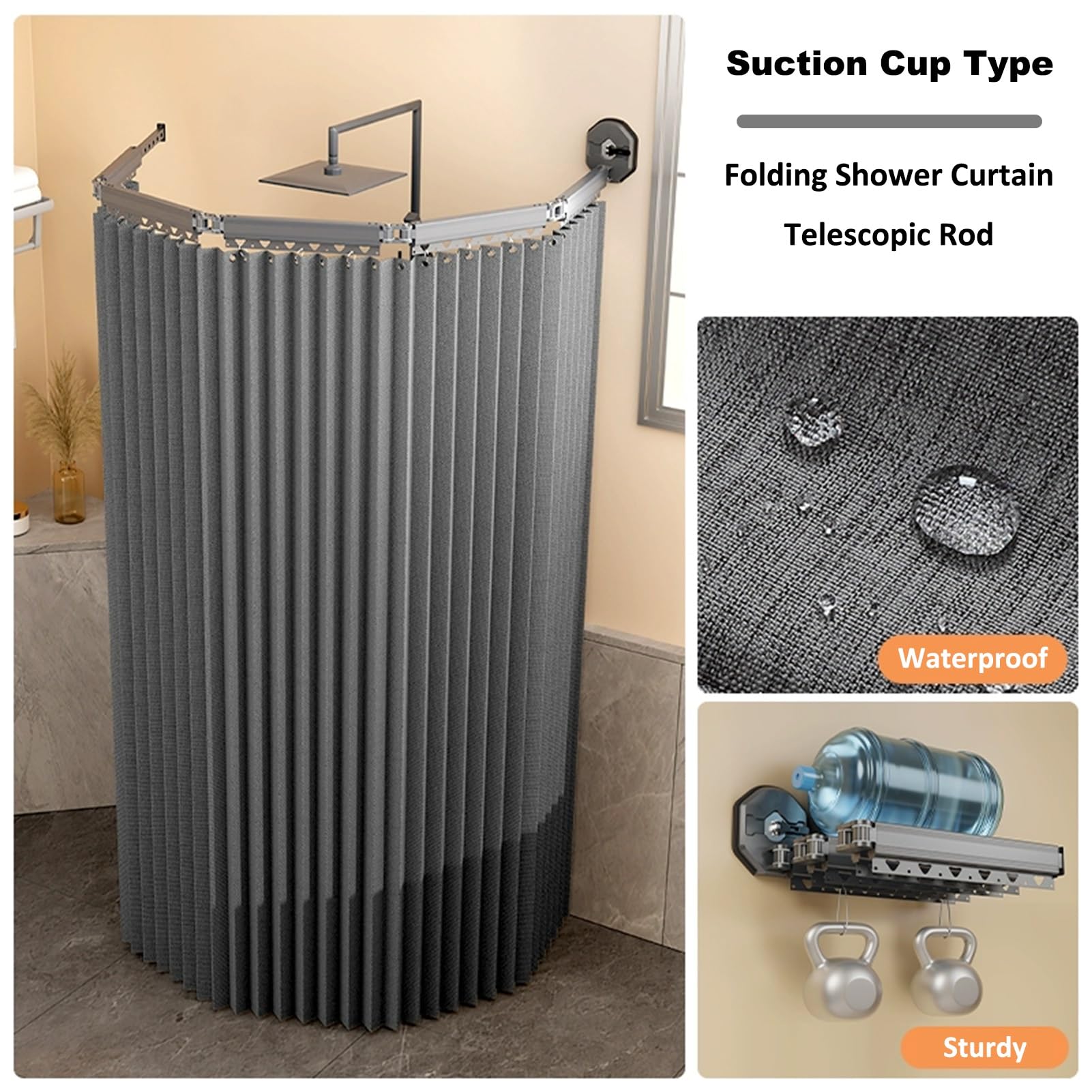 Tringle à Rideau De Douche Pliable Sans Perçage - Fixation Ventouses 360° - Longueur 137 Cm + 25 Cm - Aluminium, Pour Salle De Bain, Rangement