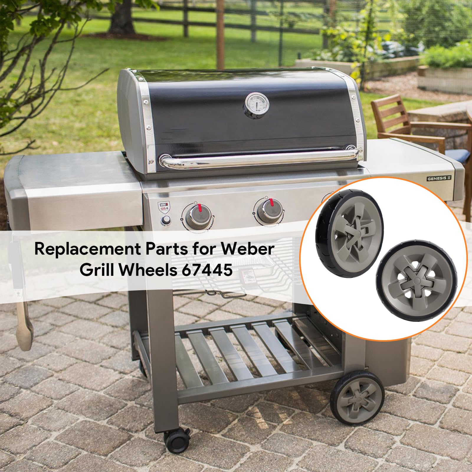 67445 Ruote per griglia Weber Genesis II e Genesis II LX 300 200 400 600, ruote in plastica da 8 pollici per ruote grill Weber, kit di 2 confezioni per ruote per griglia Weber