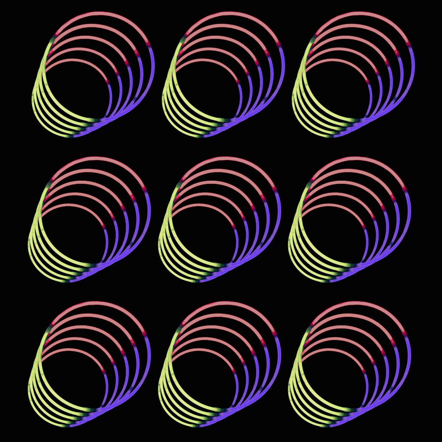 Trimming Shop Premium Neon Glow Necklace 6mm Thick, 25pcs Glow Stick Necklaces 22”, Tri-Colour Premium Glow Necklaces with Connectors for Party Supplies, Birthday, Wedding Favors
