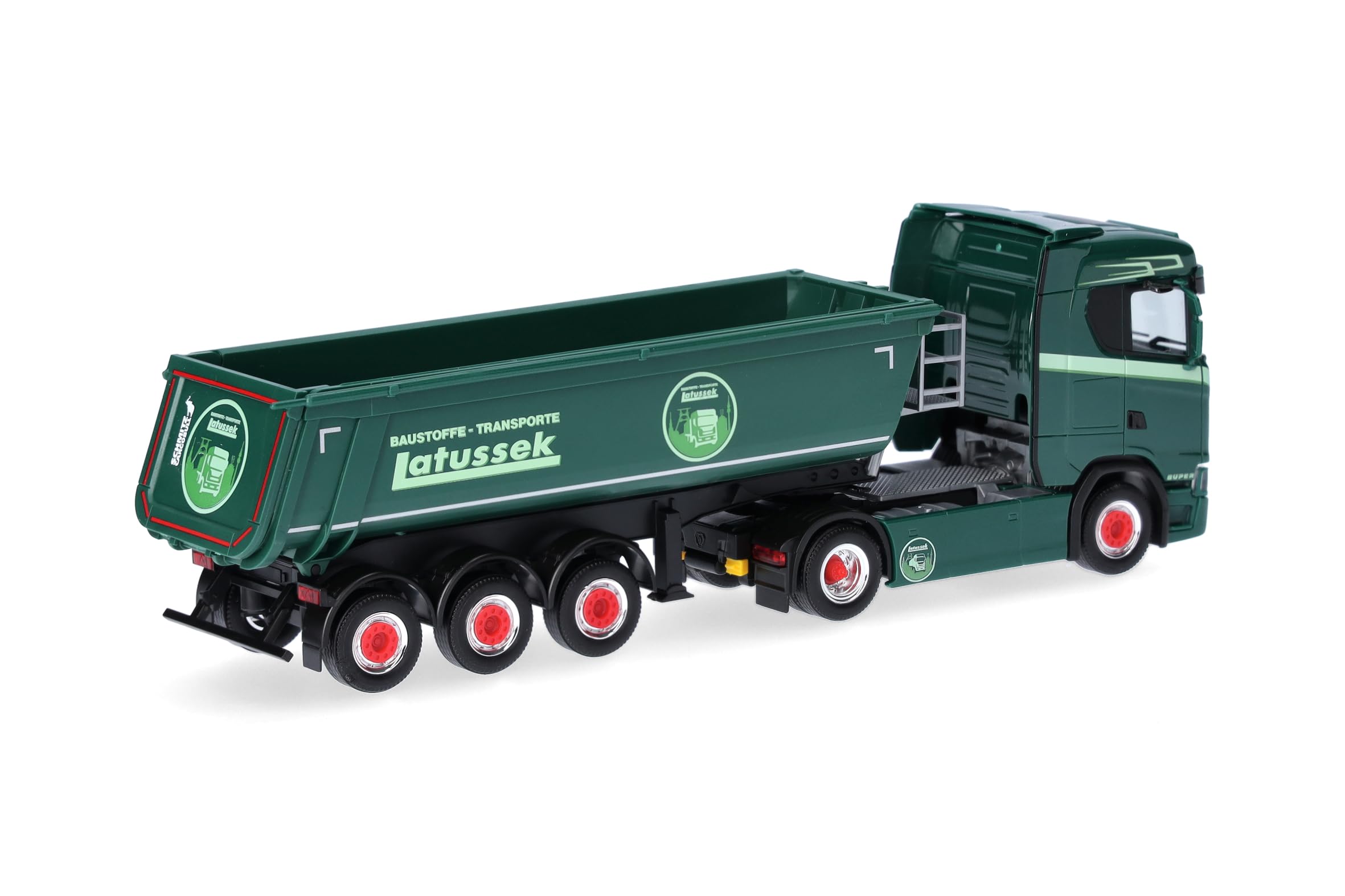 Herpa LKW Modell Scania CS 20 ND Rundmulden-Sattelzug Latussek, Miniatur im Maßstab 1:87, Sammlerstück, Made in Germany, Kunststoff
