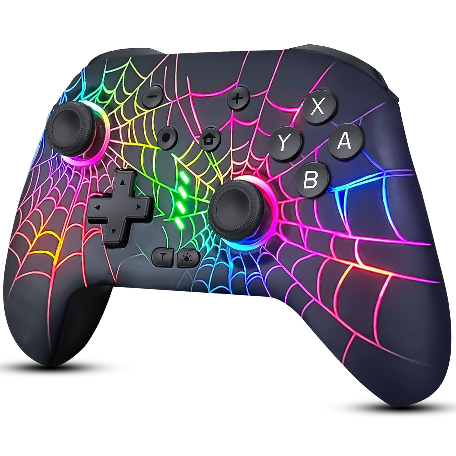 ZRZLMVP Switch Pro Controller für Switch/Switch 2/Oled/Lite - 1000 mAh Wiederaufladbar Wireless Switch Controllers mit 9 RGB Licht, Programmierbar, Wake Up Funktion, Turbo, Vibration - Spinngewebe
