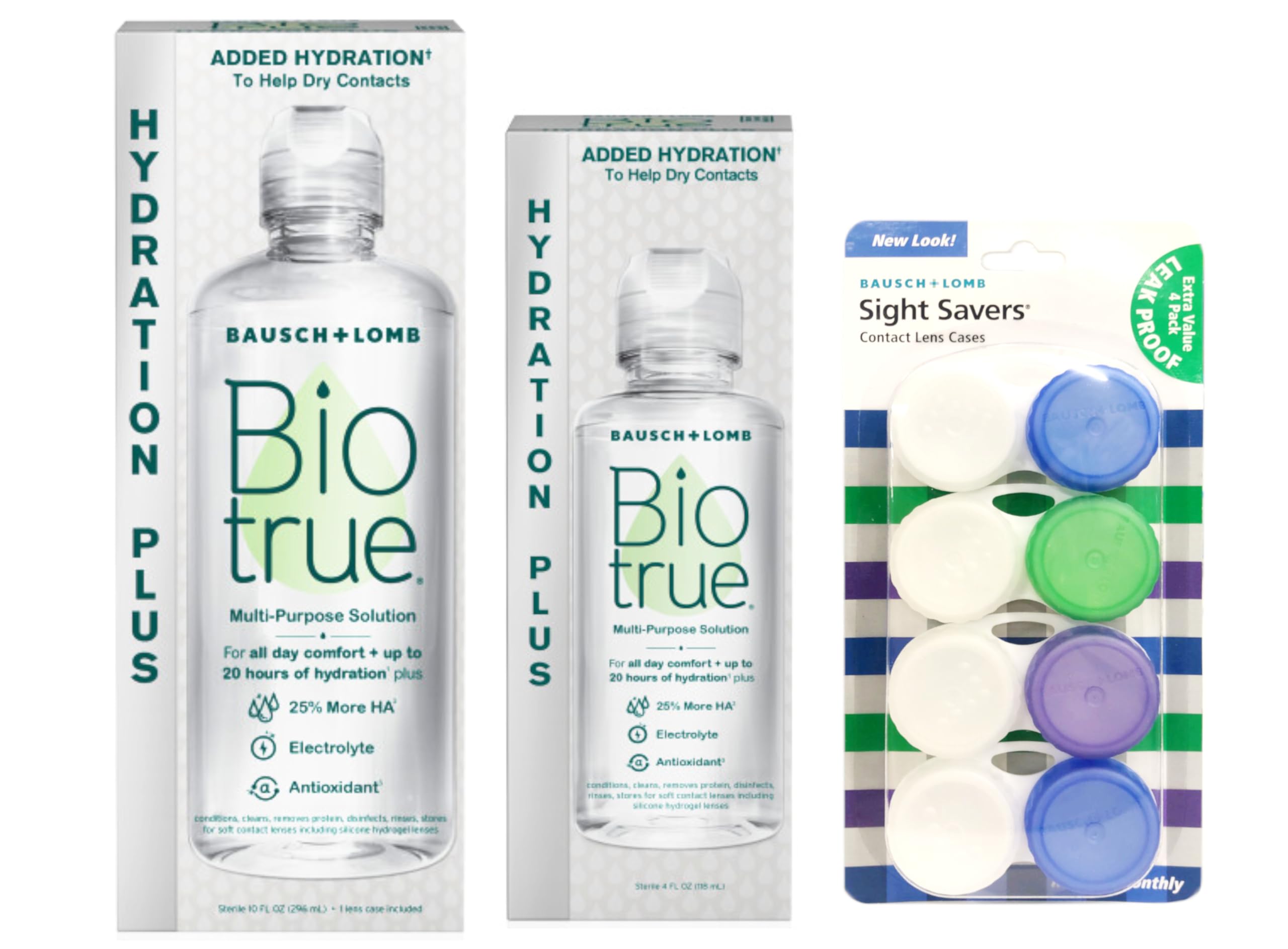 Biotrue Hydration Plus Multi-Purpose Solution 10 fl oz Sight Savers Contact Lens Cases 4 ct and Biotrue Hydration