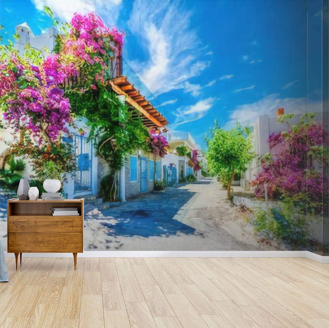 Kanworse Bodrum Street View in Turkey Canvas Print Wallpaper Wall Mural Self Adhesive Peel & Stick Wallpaper Home Craft Wall Decal Wall Poster Sticker for Living Room