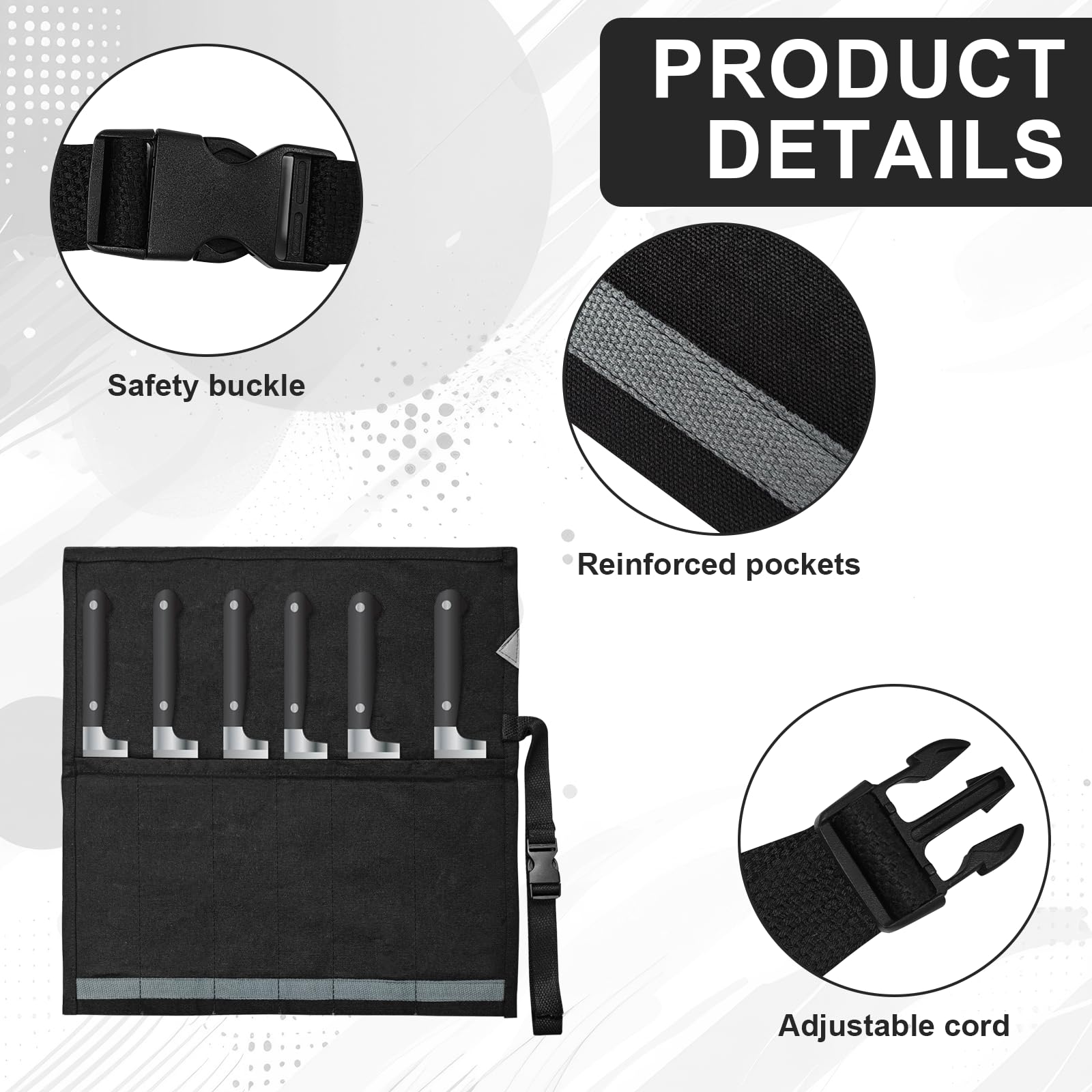 Portacoltelli da Cucina in Oxford, Borsa Porta Coltelli da Chef con 5 Scomparti, Custodia per Coltelli Professionale, Porta Utensili da Cucina, 47.5x27.5cm, Nero