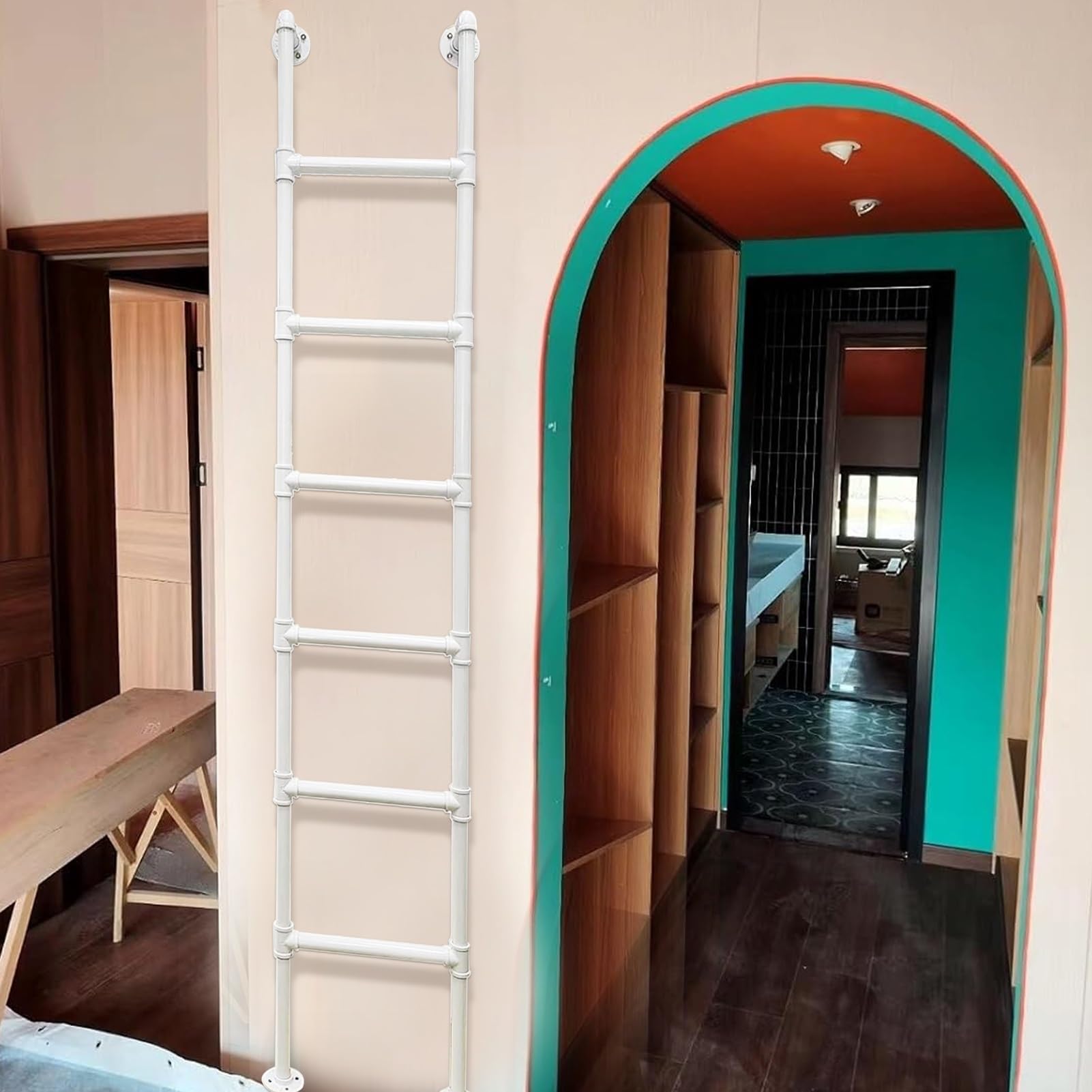 Escabeau mural compact en métal pour grenier et espace restreint 330LB