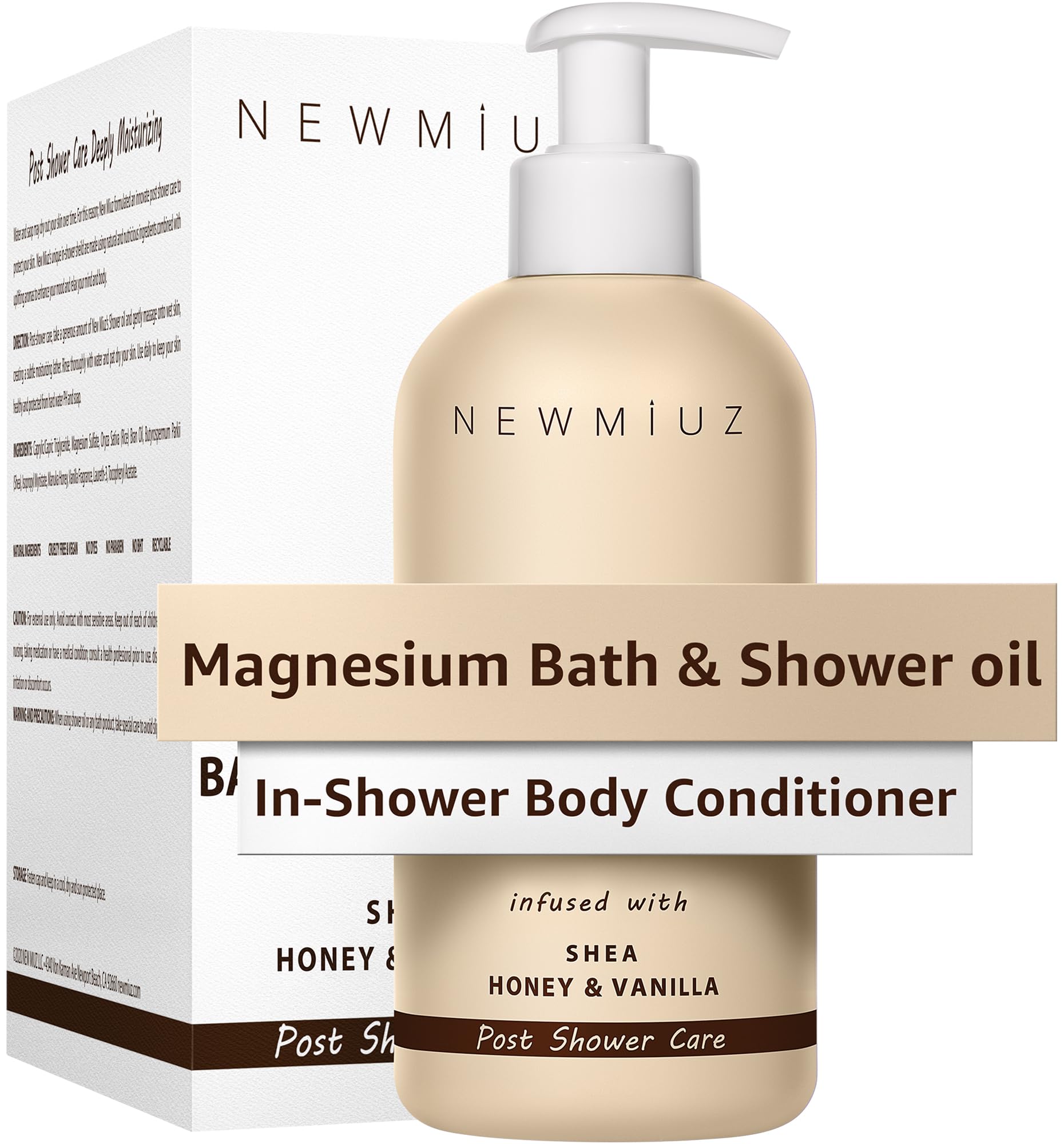 New Miuz Magnesium InShower Body Conditioner Soft Skin Post Shower Care Moisturizer for Body Legs Bath Oil for Dry Skin Shea Butter Honey Vanilla Self
