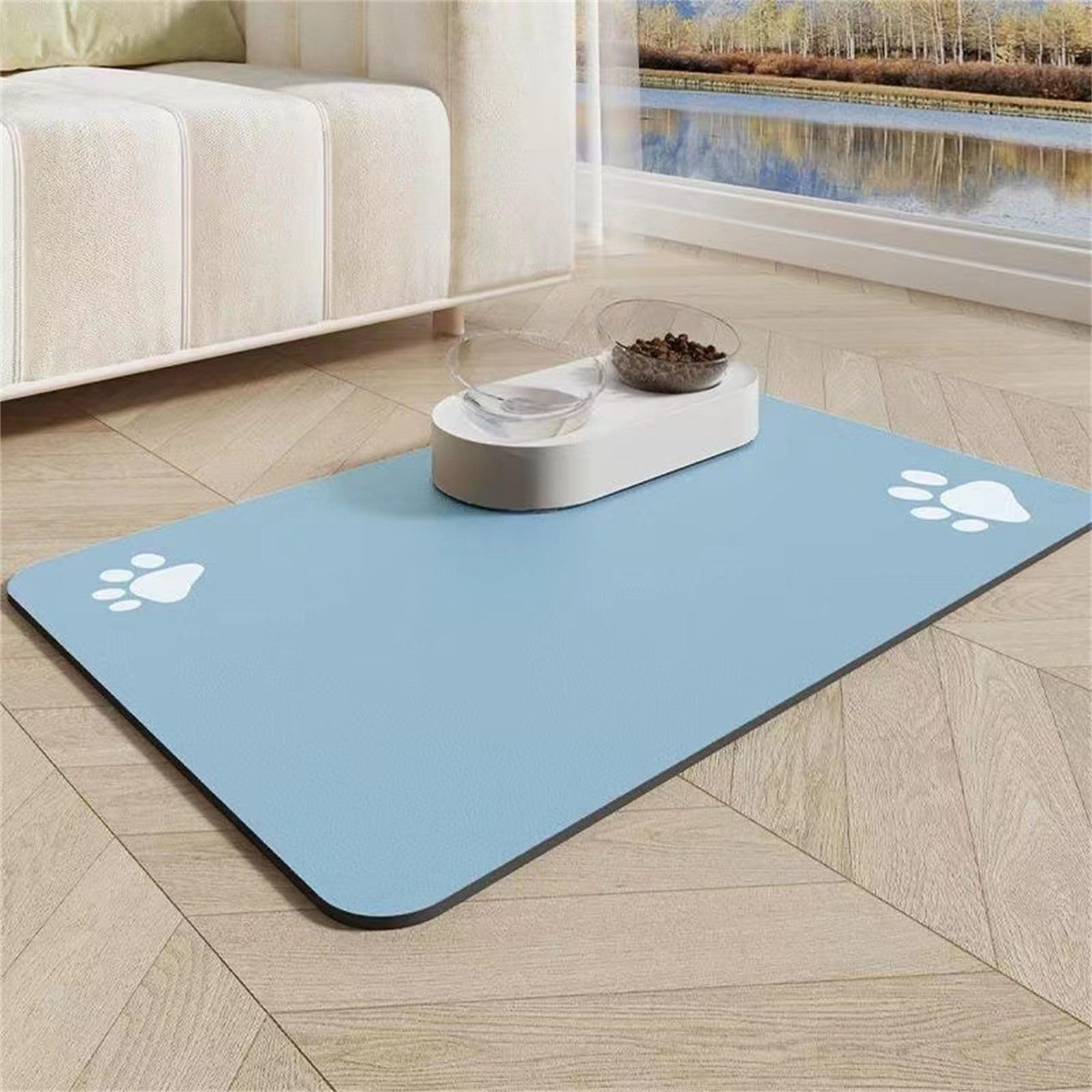 Hearda Pet Mats for Food Bowls Water Absorbent, Pet Food Mat Non Slip Quick Dry Cat Feeding Mat Diatomite Pet Feeding Mat Dog Bowl Mats Water Dispenser Mat Dog Food Placemat (30x40cm,Blue B)