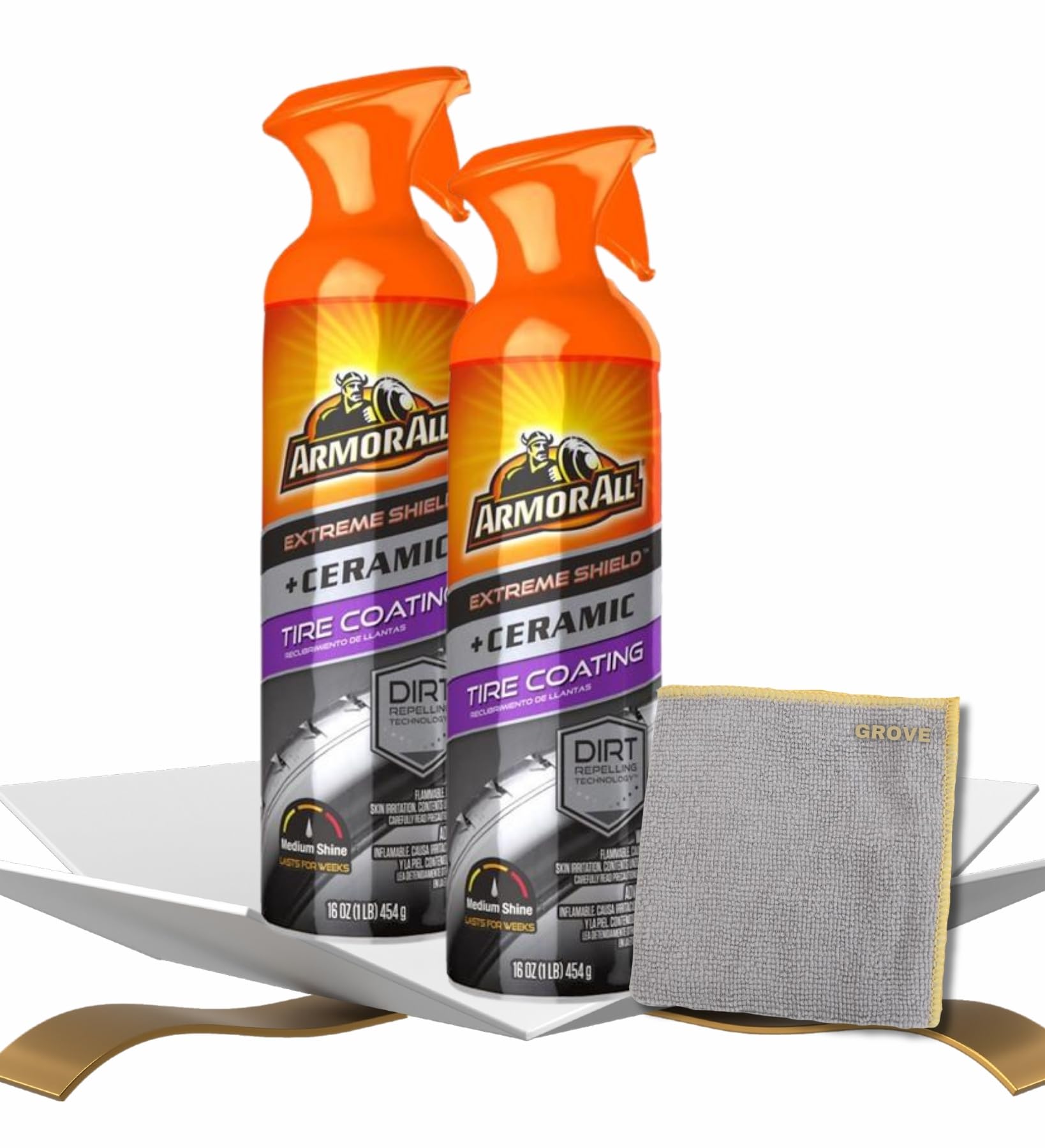 Extreme Shield + Ceramic Tire Coating 16 oz Bundle with Microfiber Cloth – Long-Lasting Tire Shine & Protection – Dirt-Repelling, Non-Greasy Formula – Gift Set (3 Items)