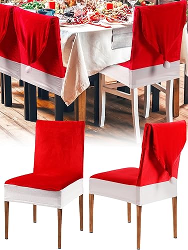 Preboun 2 fundas de terciopelo para sillas de comedor con sombrero de Papá Noel, decoración divertida para bodas, fiestas, tela de terciopelo sólido