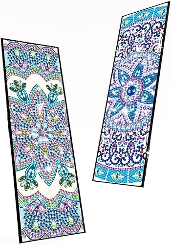 Miniatura 2 de Paquete de 2 marcapáginas azul rey mandala diamante kit de pintura de cuero sintético paquete de 2 marcadores de bricolaje con borlas colgante para