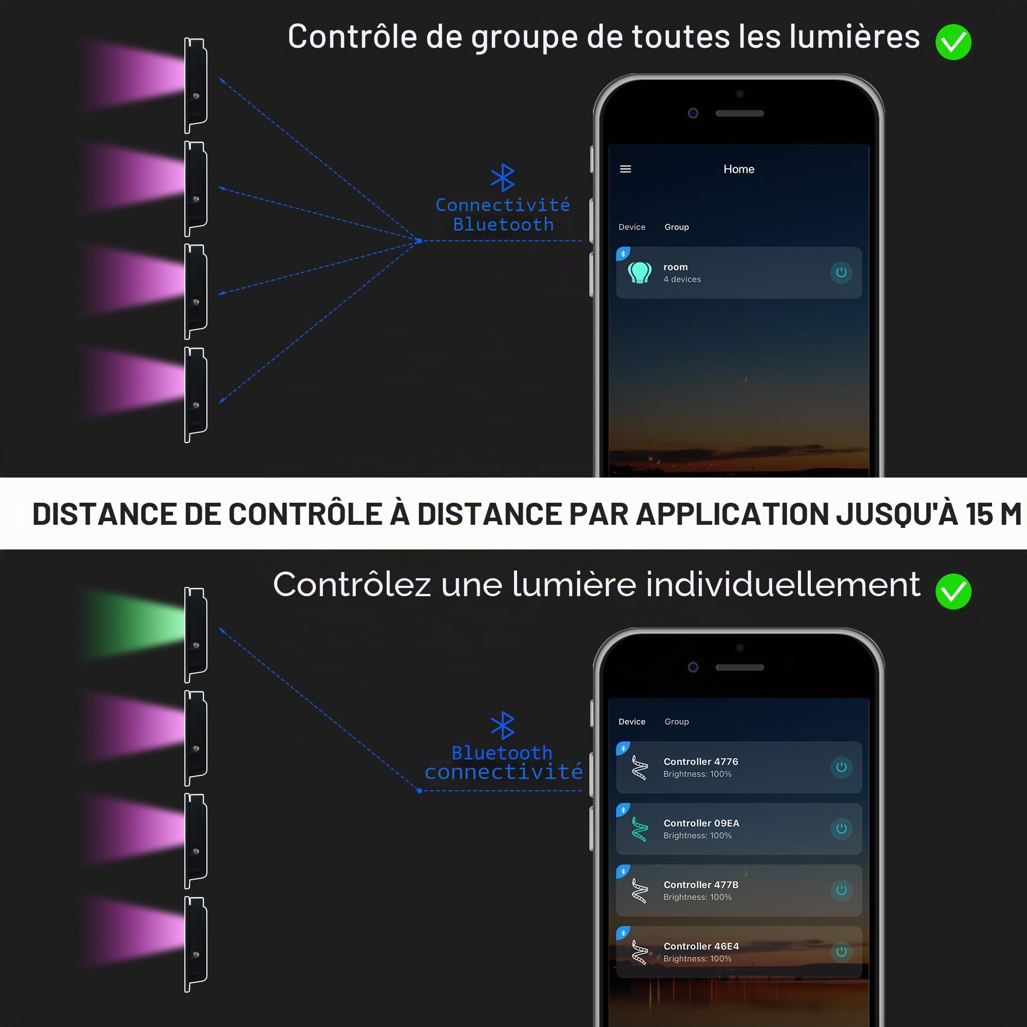 Projecteur LED RGB Extérieur 100W, Contrôle par Application Bluetooth et Télécommande 2.4G, 16 Millions de Couleurs, IP66 Étanche, Éclairage Jardin et Terrasse, Lot de 2