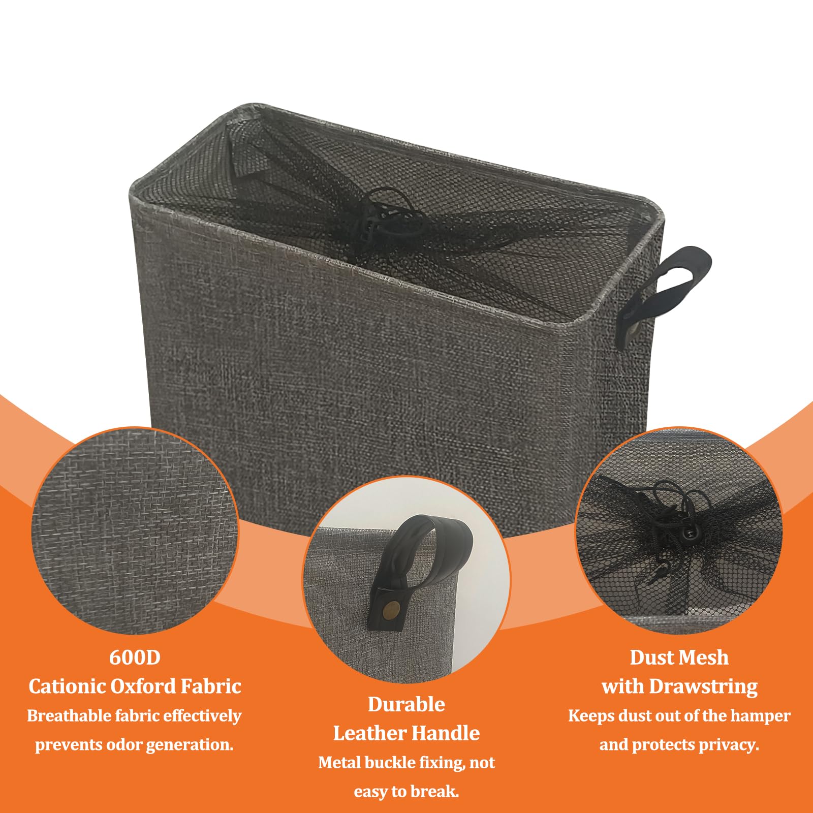 40L Wäschekorb Schmal, Faltbarer Wäschesammler mit Rollen, Klein Wäschebox mit Griff, Tragbar Wäschekorb Stoff, Schlank Aufbewahrungskorb, Wäschetonne für Badezimmer, Schlafsäle, Dunkelgrau - 5