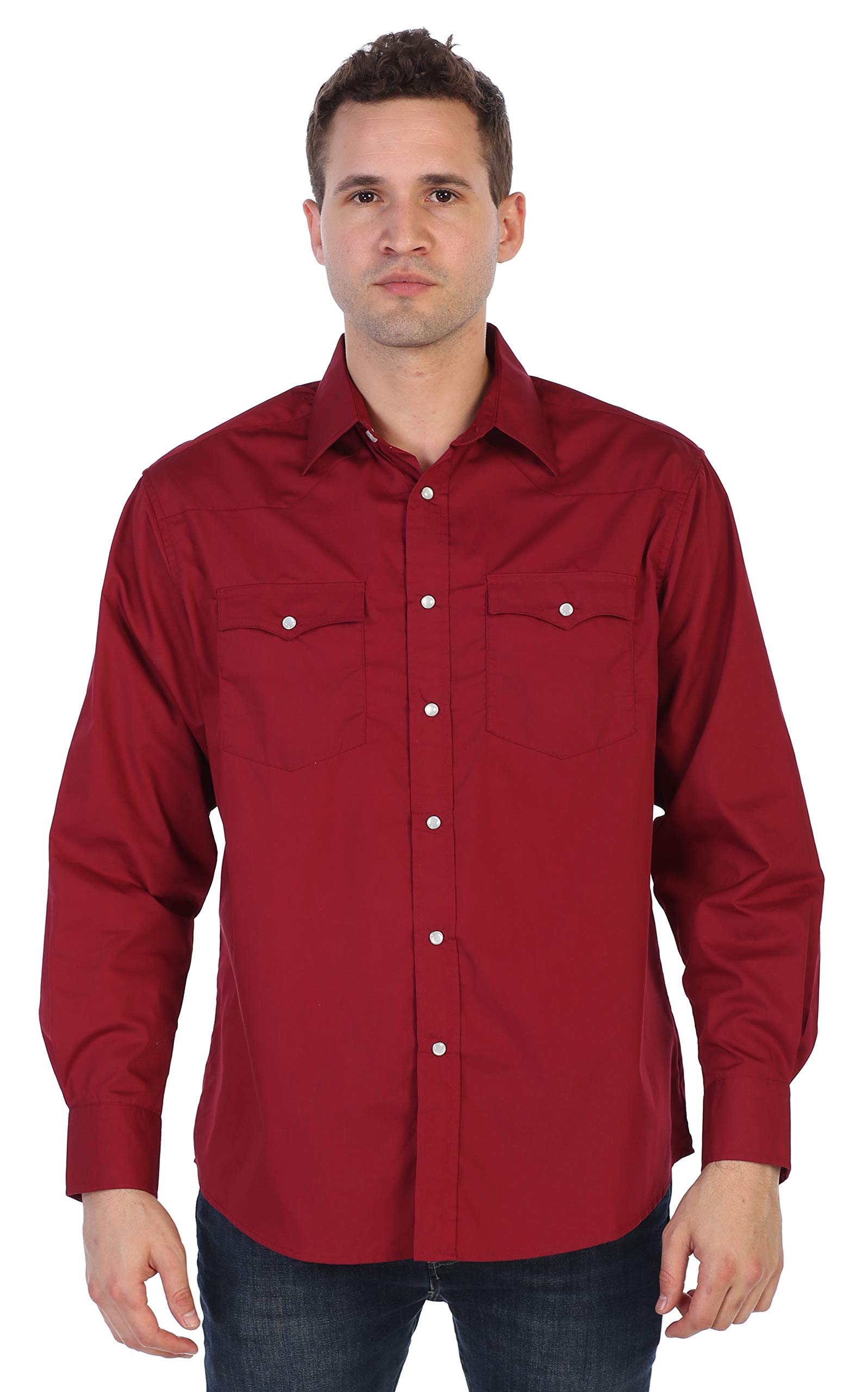 Gioberti Men’s Solid Long Sleeve Western Shirt with Pearl Snap-on Buttons