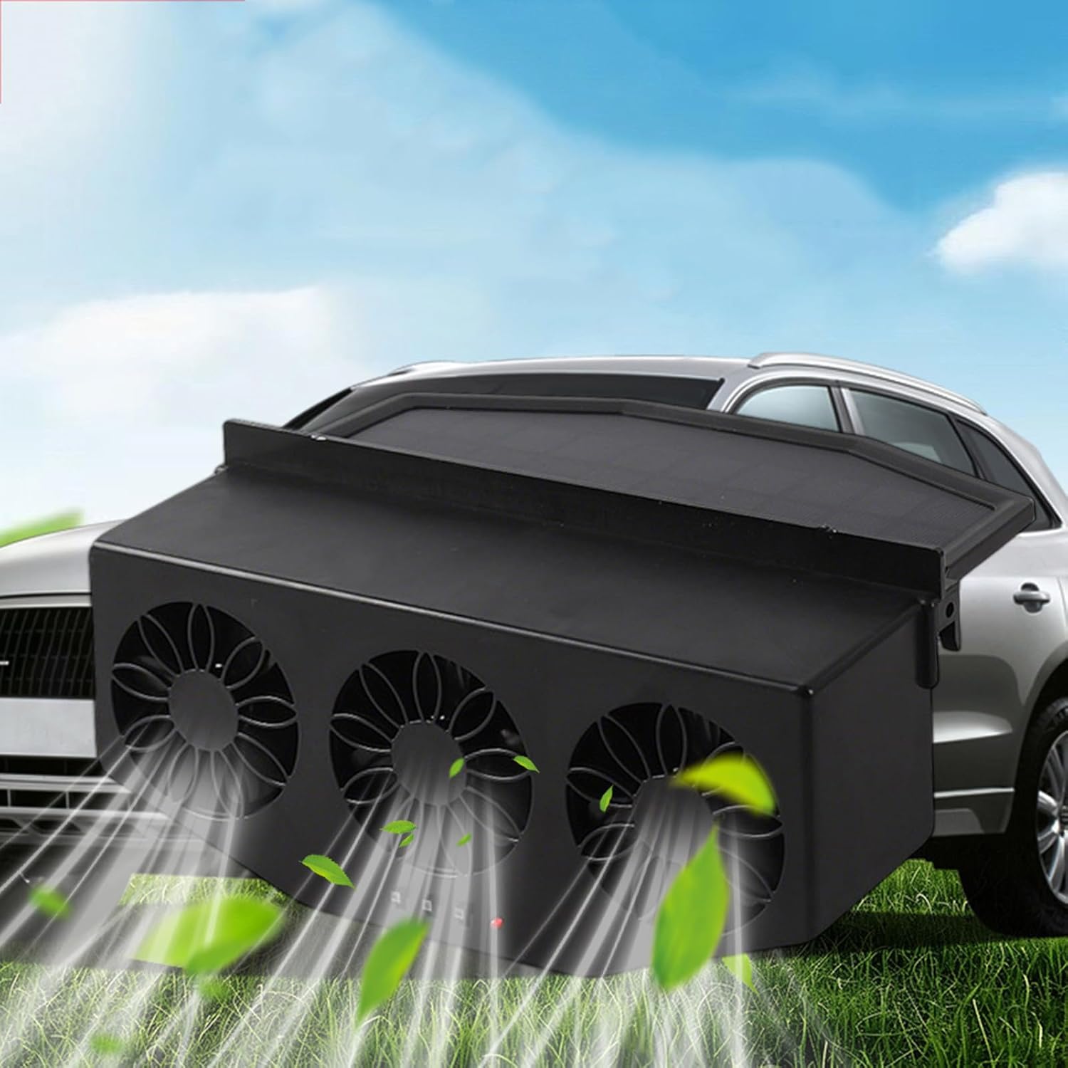 Car Solar Powered Exhaust Fan Vehicle Window Exhaust Fans Auto Ventilation Radiator Cooling Fan with 3 Air Outlets Car Vent Cooler (Black)