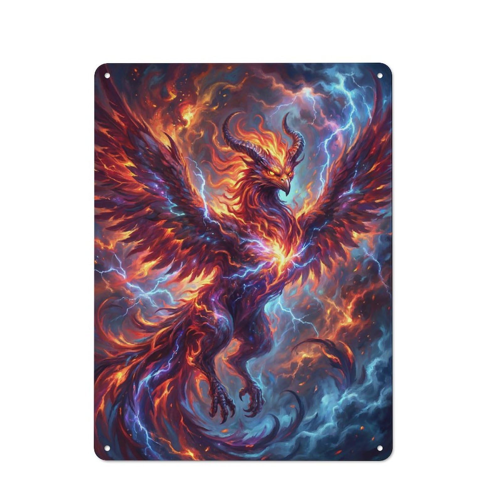 Junmoney Style-6 Tin Sign 40X30cm With Fiery Phoenix With Lightning For Garage Wall, Rustic Decor, For Kitchen, Dining Room And Home Bar Wall Decor