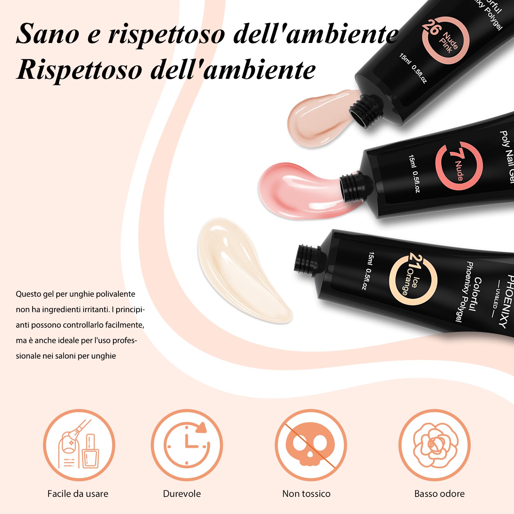 Kit Unghie Gel Completo, Phoenixy 8 Colori Rosa Gel Ricostruzione Unghie con Lampada per Unghie 36W U V/LED, Kit Ricostruzione Unghie Professionale con Base y Top Coat