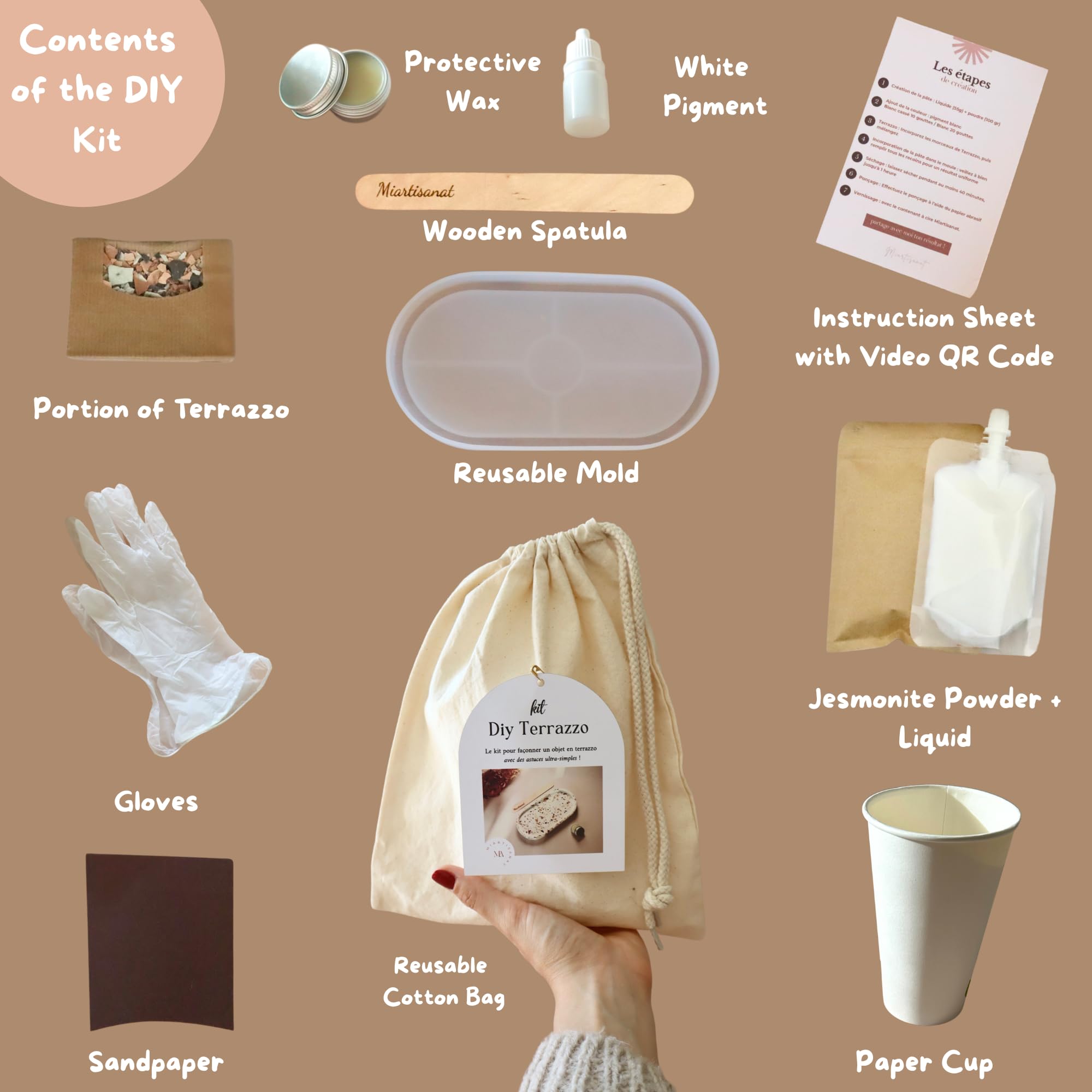 Miartisanat Kit DIY Terrazzo En Jesmonite – Créez Un Plateau Décoratif Unique En Terrazzo| Résine écologique AC100 | Cadeau Créatif Original | Instructions étape Par étape Incluses (Multicouleurs