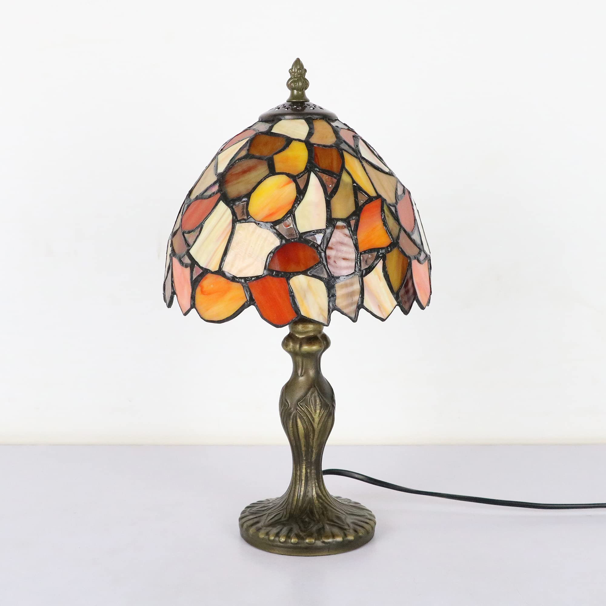 Tiffany Vintage Tischlampe - E14 Kinderzimmer Deko Glasmalerei Klein, Dellemade Gelbes Ahornblatt für Schlafzimmer/Wohnzimmer [Ohne Glühbirnen]
