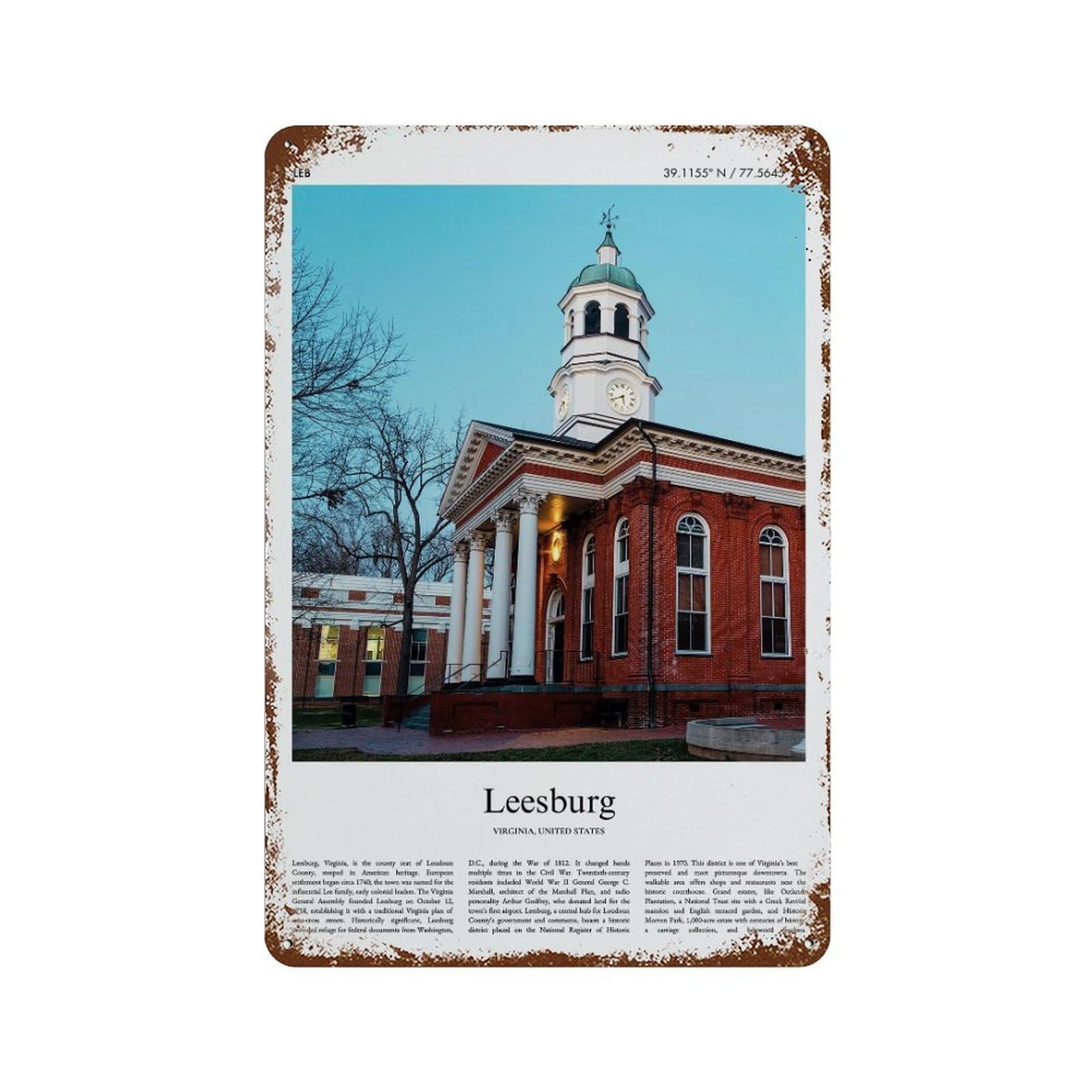 xiaoxiaoshen Leesburg Virginia, United States, USA City Scenery Wall Decor Art Metal Tin Poster Modern Home Decor Art Home Bar Shop Decorations Vintage Sign 30x20cm