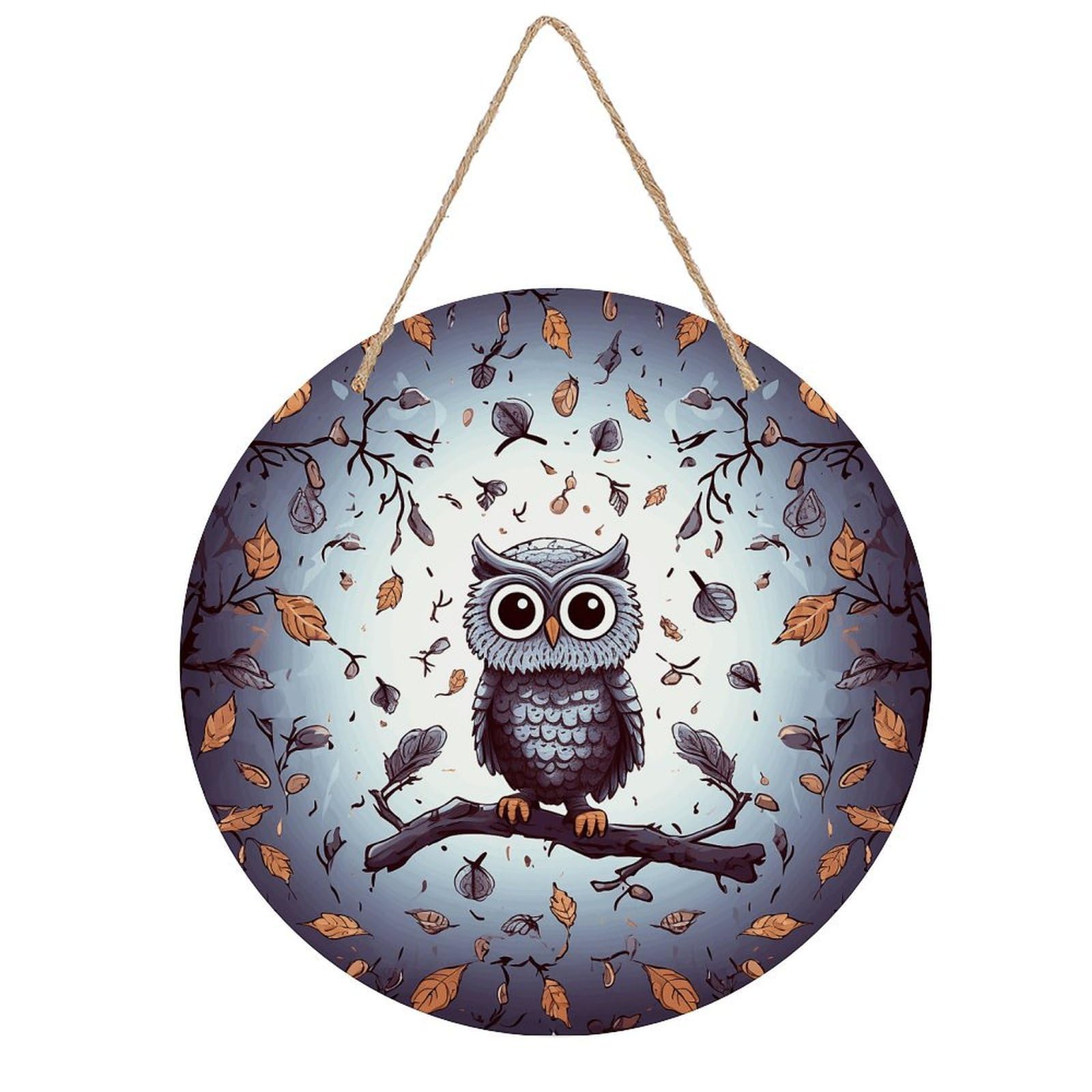 VstaDank Owl Tree Branches Wall Art Decor with Ropes Wooden Hanging Sign Hanging Wall Decor Artwork Round Wood Painting Modern Wall Prints Decor Picture for Office Bar Home Decors