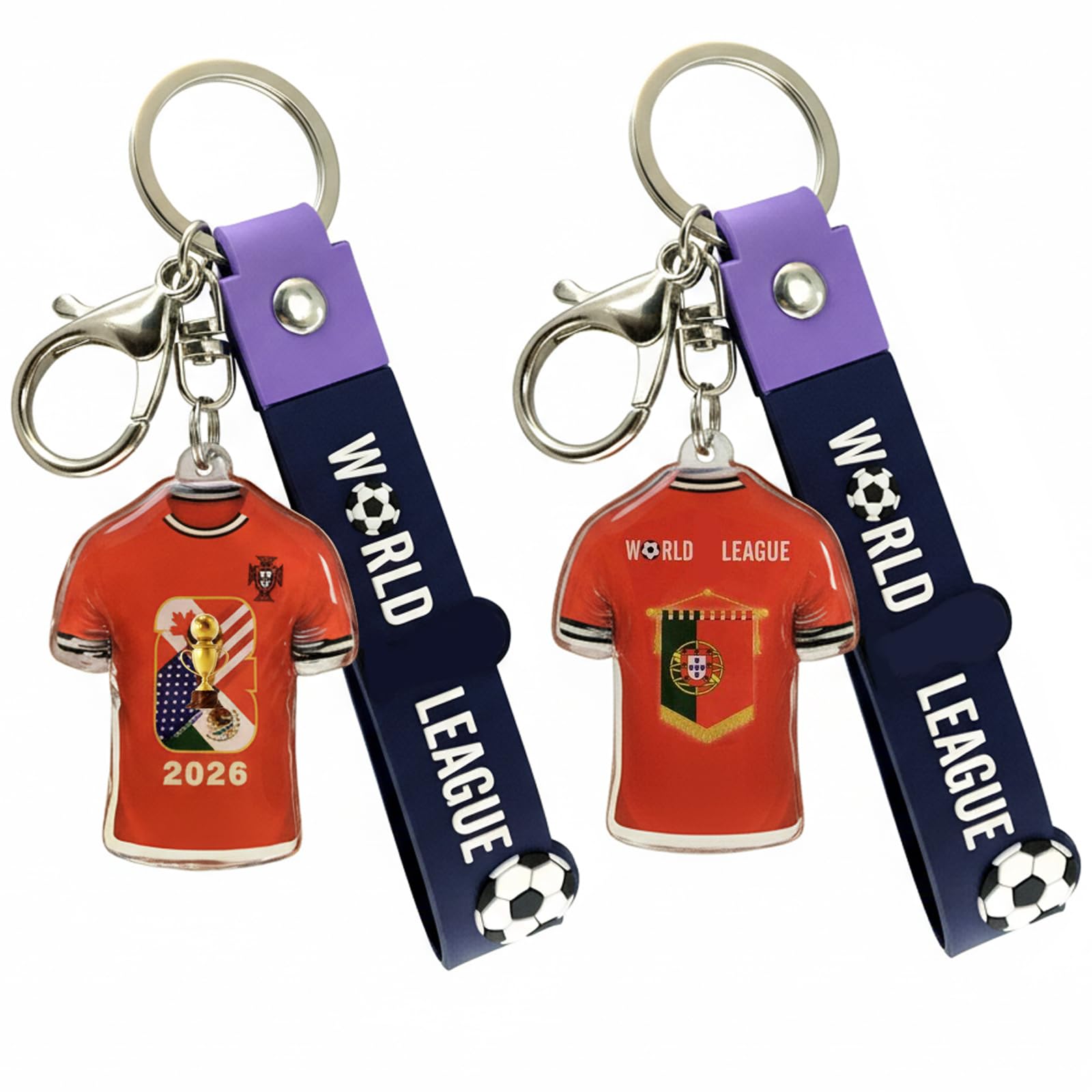 Yunlijia Unisex Red World Cup Football 2026 Portugal Football Keychain Double Sided Printing On Acrylic Drive Safe Keyring For Men Women Fans Friend Colleague Birthday Decoration Gifts Souvenir For Backpack Car