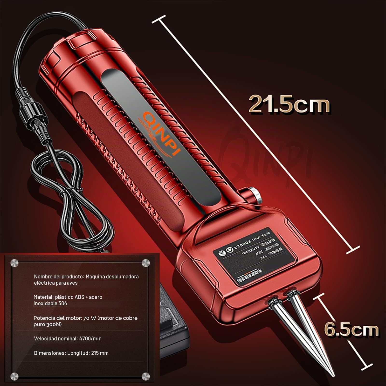 Desplumadora eléctrica rápida de aves, cabezal cónico de acero inoxidable 304, ajuste automático de la tensión, motor de cobre puro, elimina el pelo fino fácil y rápidamente, uso doméstico y comercial