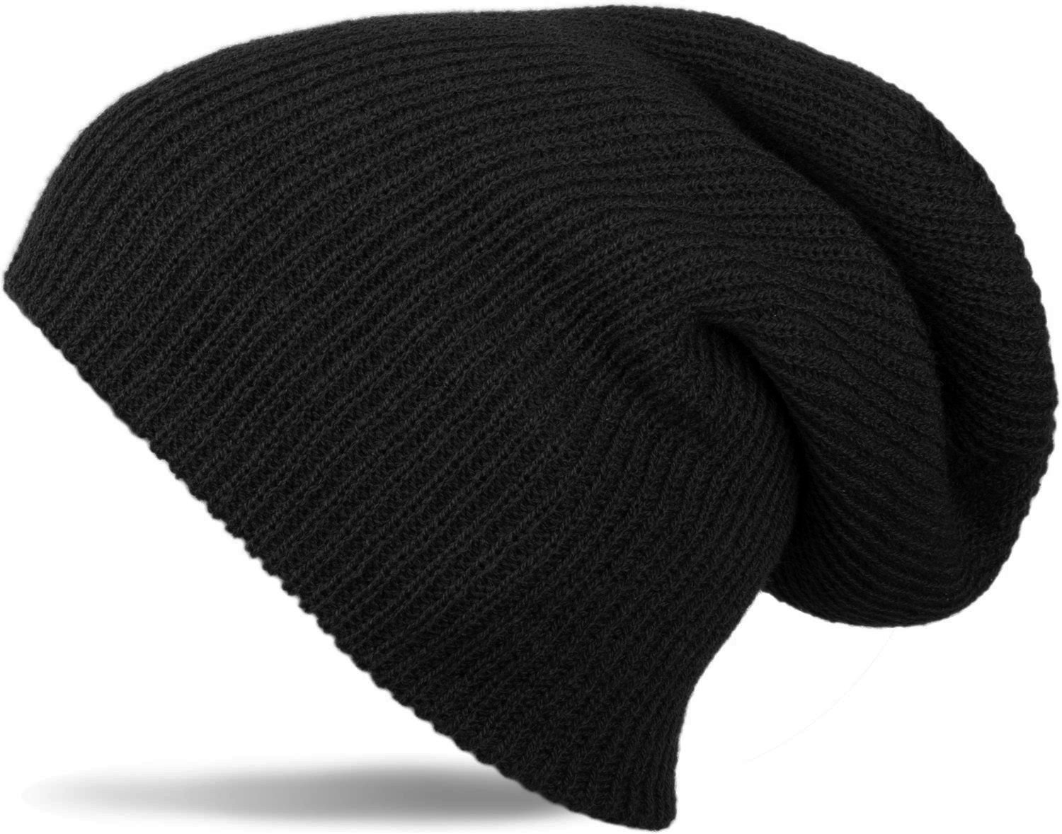 styleBREAKER Beanie, Slouch, Long Knit Beanie, Double Knit, Warm, Unisex 04024004, Colour:Black