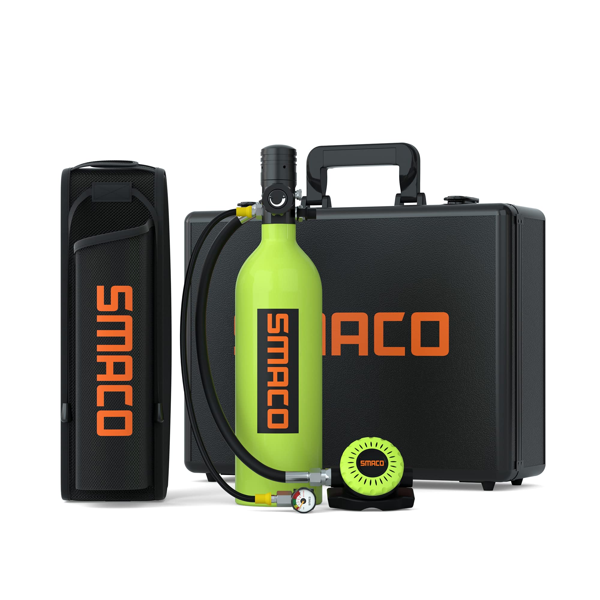 SMACOS400 Pro 1L Scuba Tank Mini Scuba Diving Tank—DOT Certified Tank with 15-20 Minutes Backup Scuba Tank Kit Diving Oxygen Underwater Breathing Device with Aluminum Hard Case