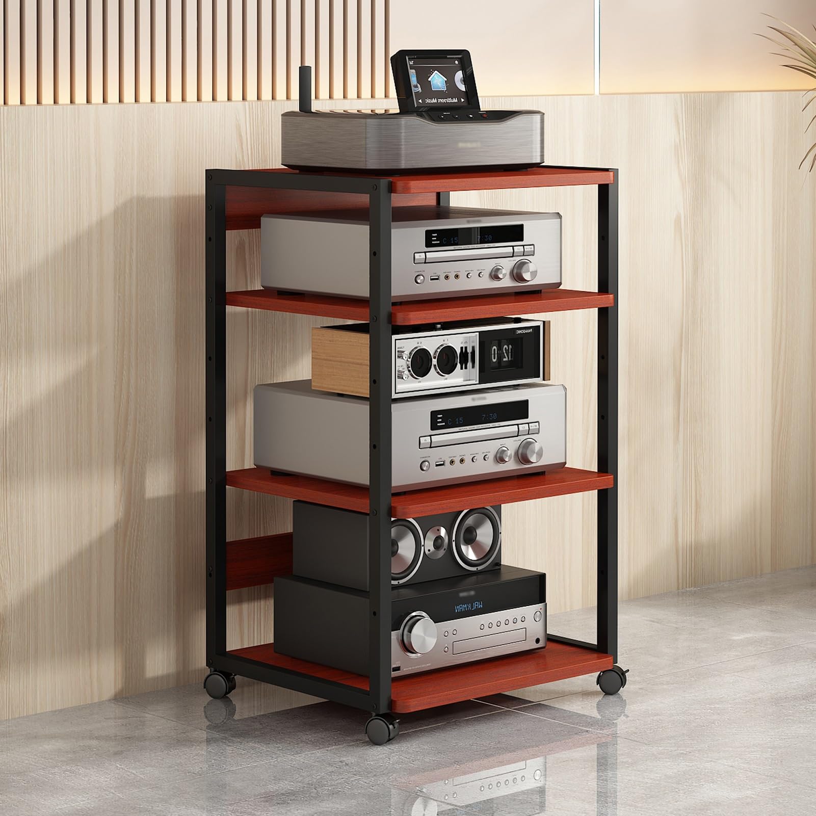 Audio Storage Furniture Media Storage Cabinet, 4 Tier Shelves Audio