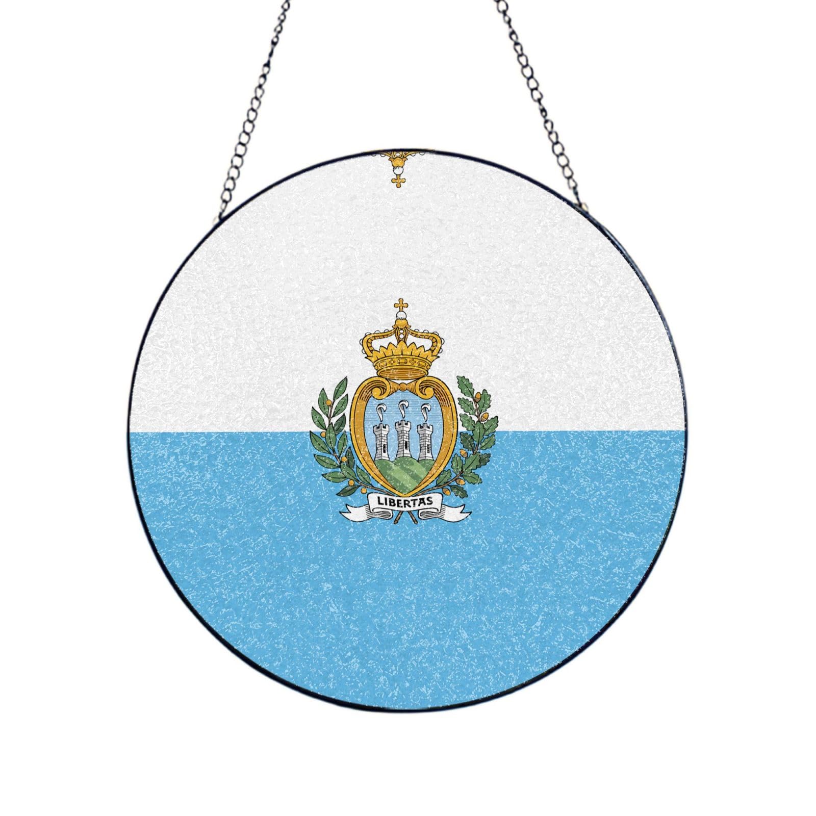 Poezjzw Stained Glass Window Hanging - Flag Of San Marino Sun Catcher For Door Garden Home Decor Christmas Mother'S Day Birthday Gifts 6in（15cm）