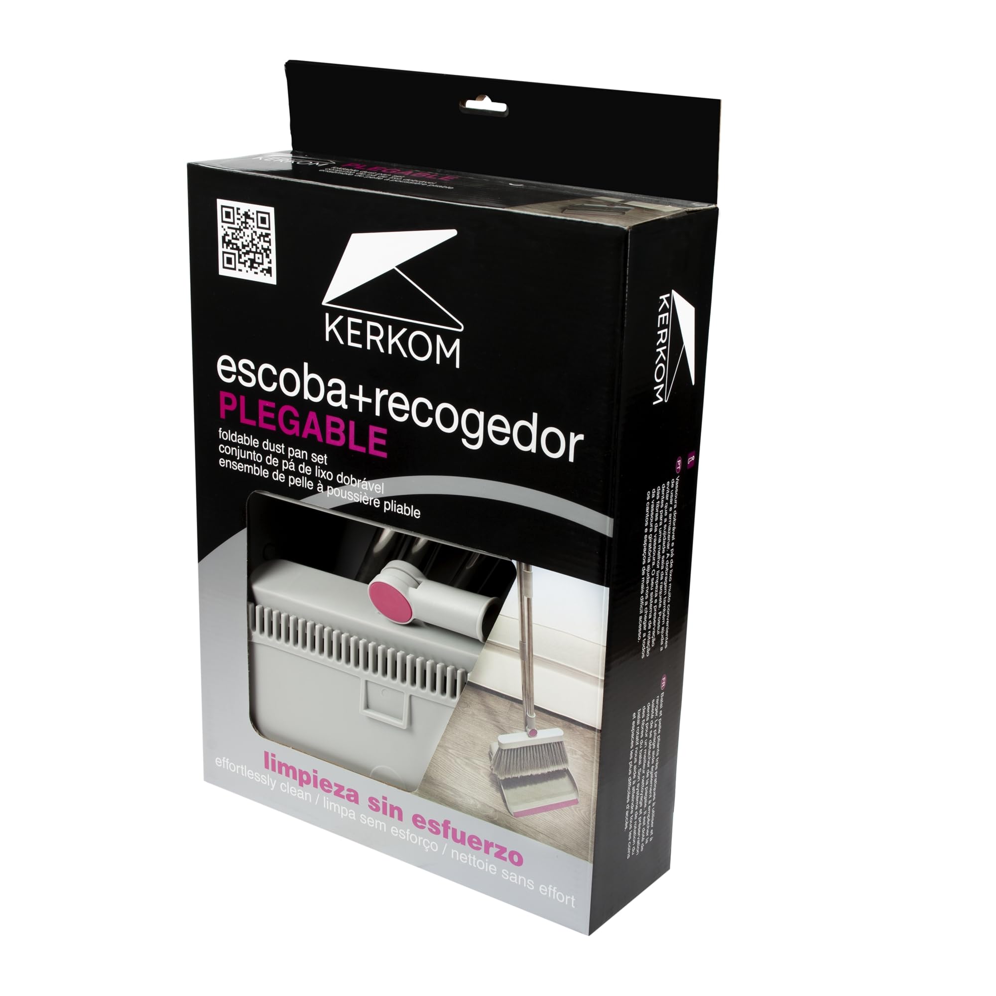 Conjunto Escoba y Recogedor Plegable – Ahorra Espacio – Pala con Plegado Anti-derrames – Dentado Limpia-Fibras – Cabezal Giratorio para rincones – Uso cómodo y Almacenamiento fácil