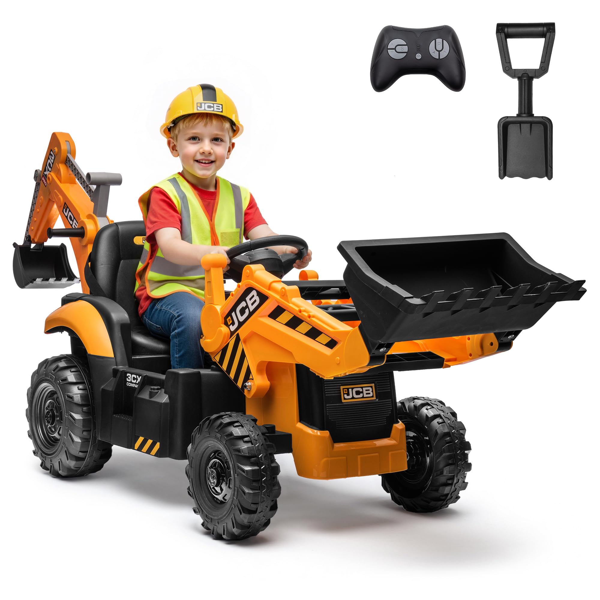 Officially Licensed JCB 24V Ride On Excavator for Kids, 240W Backhoe Digger Toy with Fron…