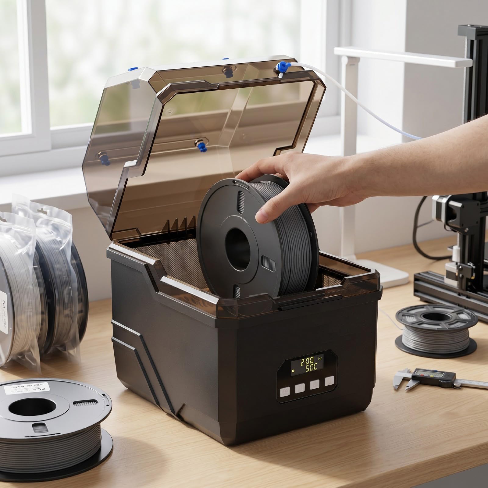 SEAFRONT Filament-Trockner, 3D-Drucker, Trockner, Dehydrator, Filament-Trockenbox, 2 Spulen, Touchscreen mit Dual-Heizung für PLA, PETG, ABS, PC (EU-Stecker)