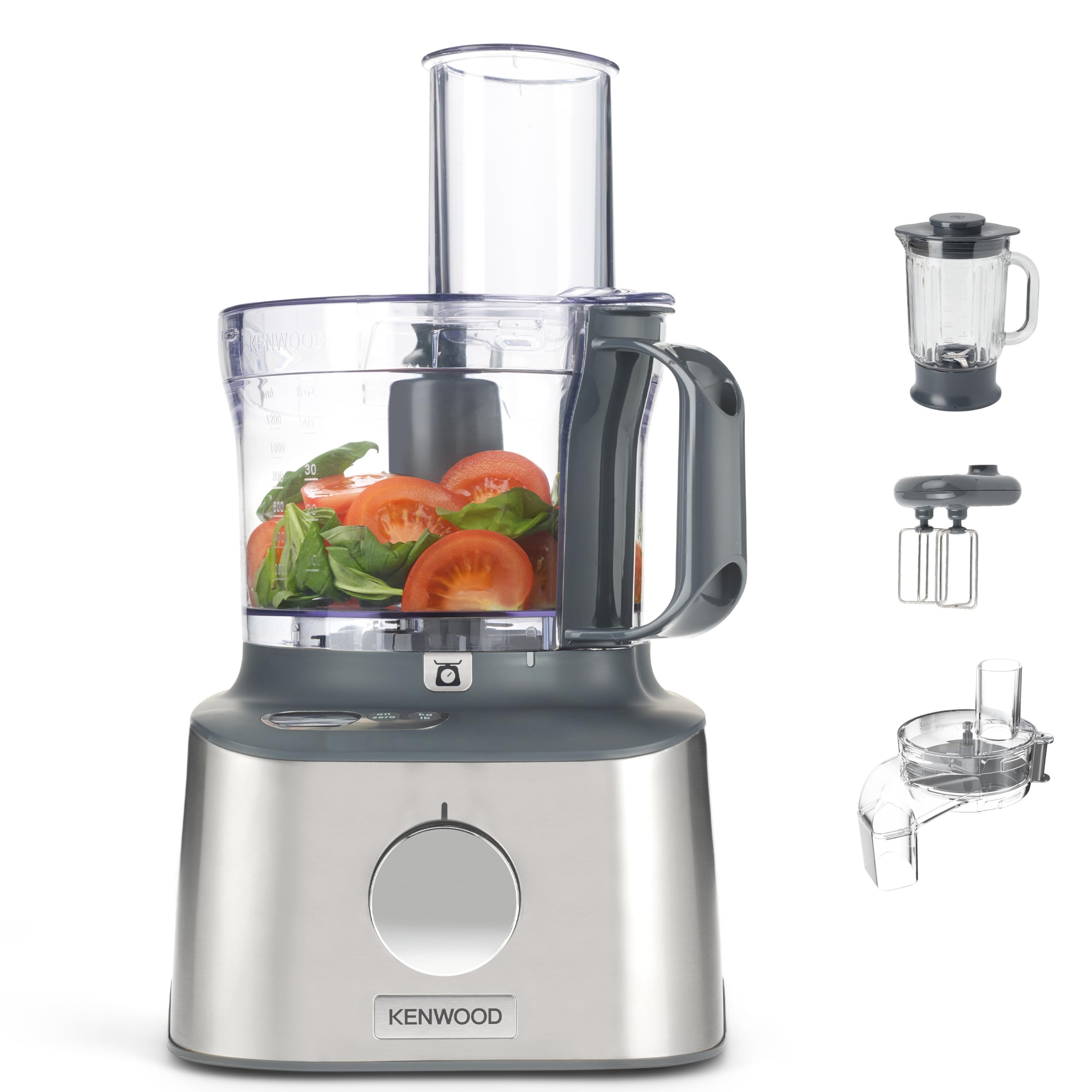 Kenwood Multipro Compact FDM315SS Kompakt-Küchenmaschine, Waage integriert, EXKLUSIV BEI AMAZON, Küchengerät mit 2,1 l Arbeitsbehälter, Glas-Mixaufsatz, Würfelschneider, Metall-Gehäuse, 800 W, silber