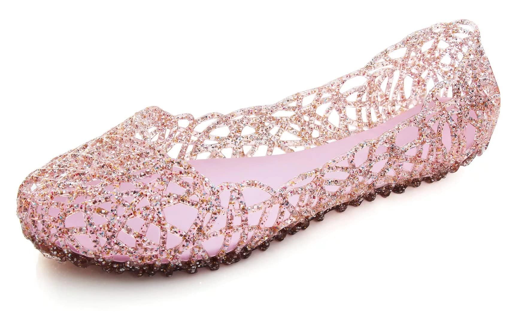 TN TANGNEST Women's Beach Hollow Jelly Shoes Bling PVC Slip On Summer Casual Flat Sandals