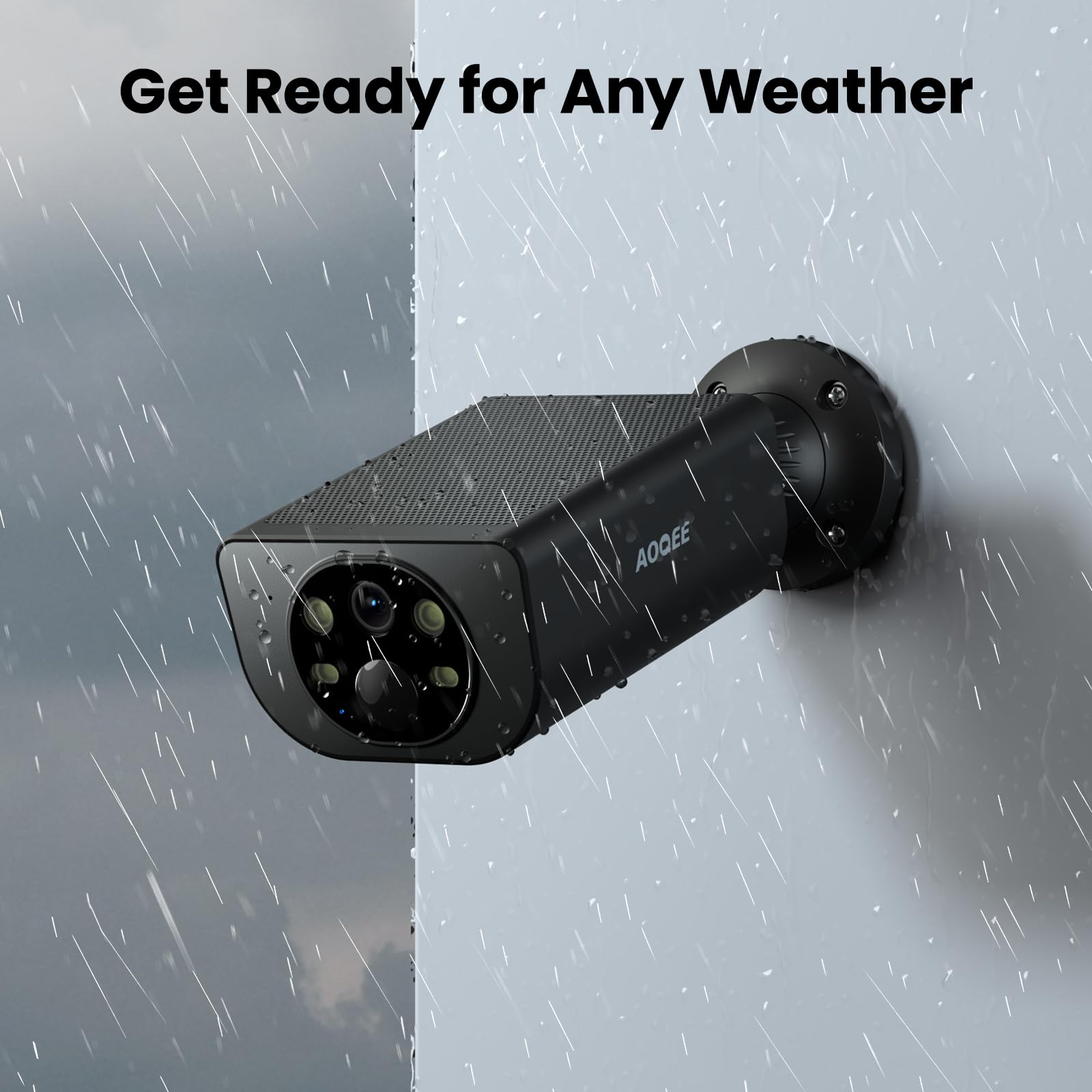 AOQEE 2K 3MP Camera Exterieure sans Fil Solaire 2.4GHz WiFi Étanche IP65 S1 | Camera Surveillance WiFi Exterieure Panneau Solaire intégré, Détection Humaine AI, Alerte Instantané PIR, Sirène (Noire)