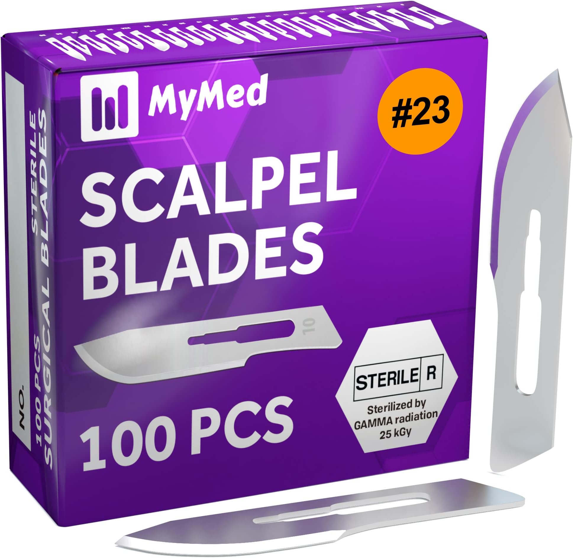 MyMed Disposable Scalpel Blades| #23 Sharp Carbon-Steel Blades | Pack of 100 | Sterile Individual Pouches| Dermaplaning Tool for Face Professional, Podiatry, Crafts & More