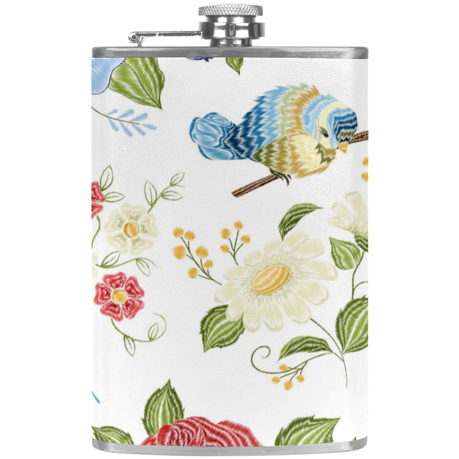 Flasque à whisky en cuir avec entonnoir et motif floral coloré