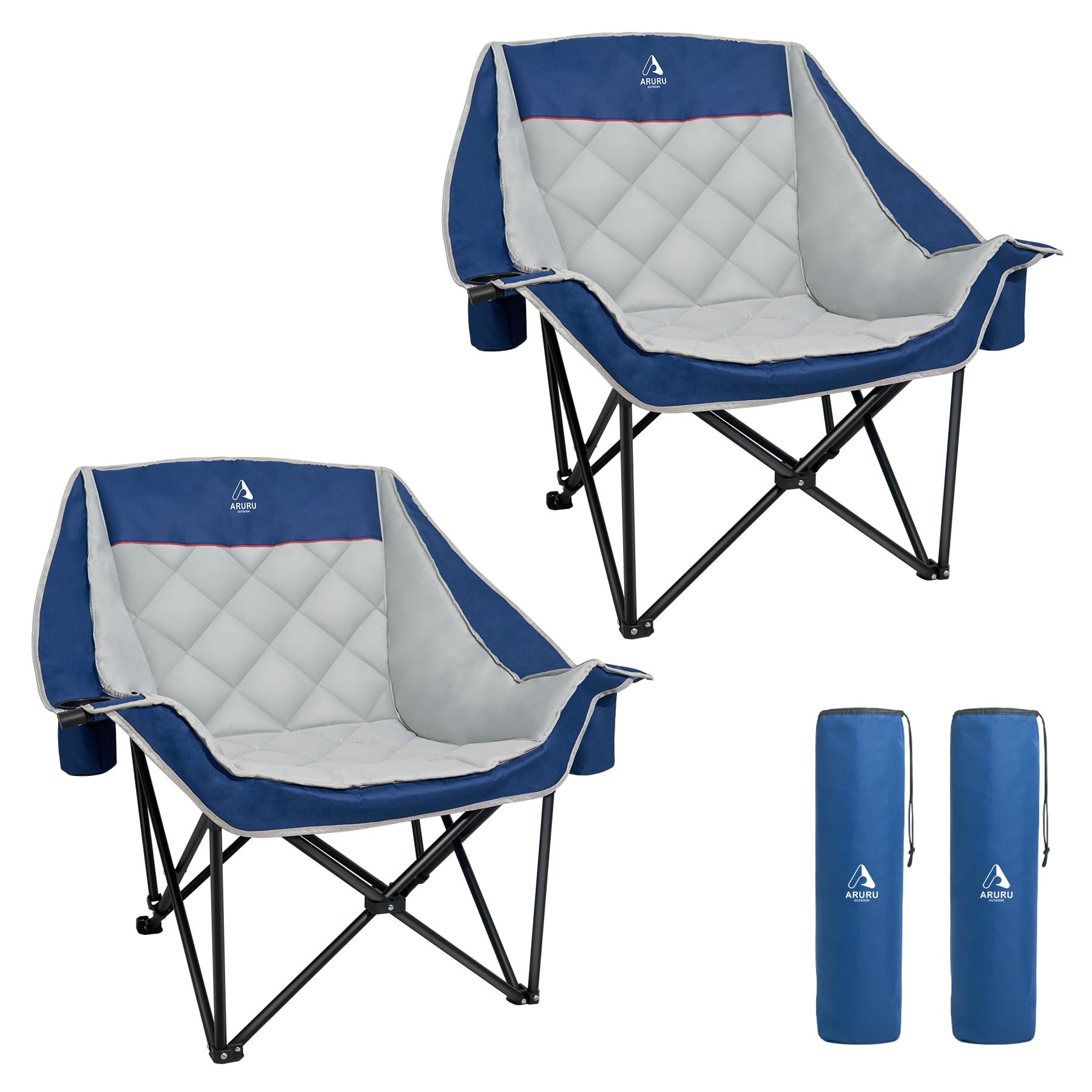 Oversized XL Camping Chair for Adults Heavy Duty | 450LBS Support Padded Folding Lawn Chairs with Side Pocket Cup Holder Cooling Bag for Outdoor Sports Garden Beach Fishing