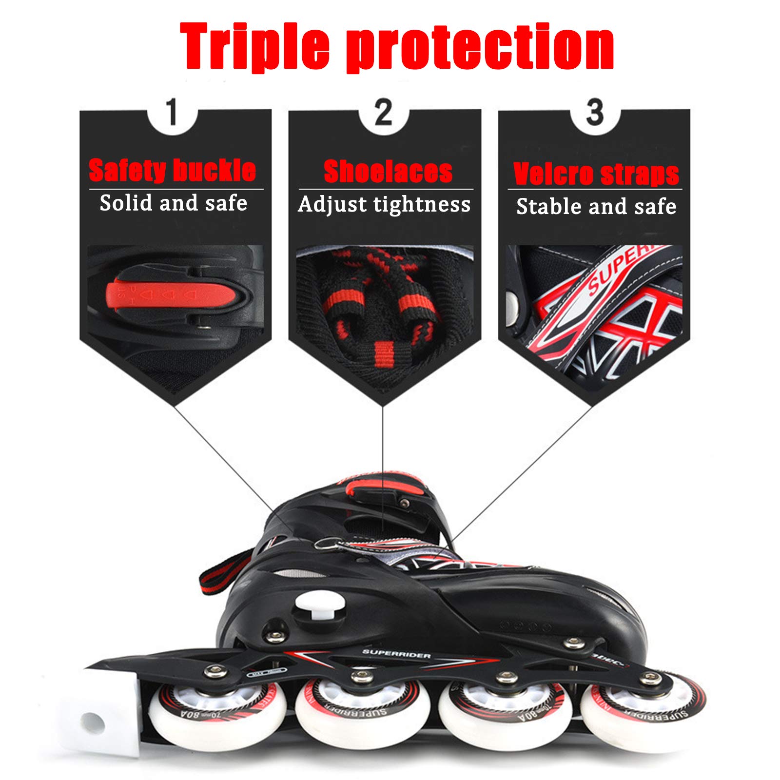 Klzzuk Rollers en Ligne Réglables pour Enfants Adultes,Patins en Ligne Patins à roulettes pour Débutants avec Roues en PU,Excellents Cadeaux pour Garçons,Filles,Hommes et Femmes