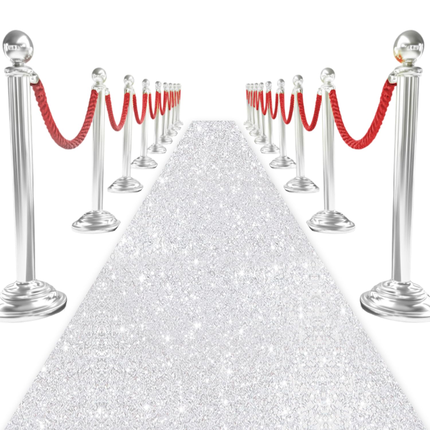 ROMANKAS Silver Sequins Aisle Runner Bling Aisle Runner Rug 2FTx15FT Glitter Wedding Runner Aisle Outdoor Event Carpet Runner Runway Rug Vintage Beach