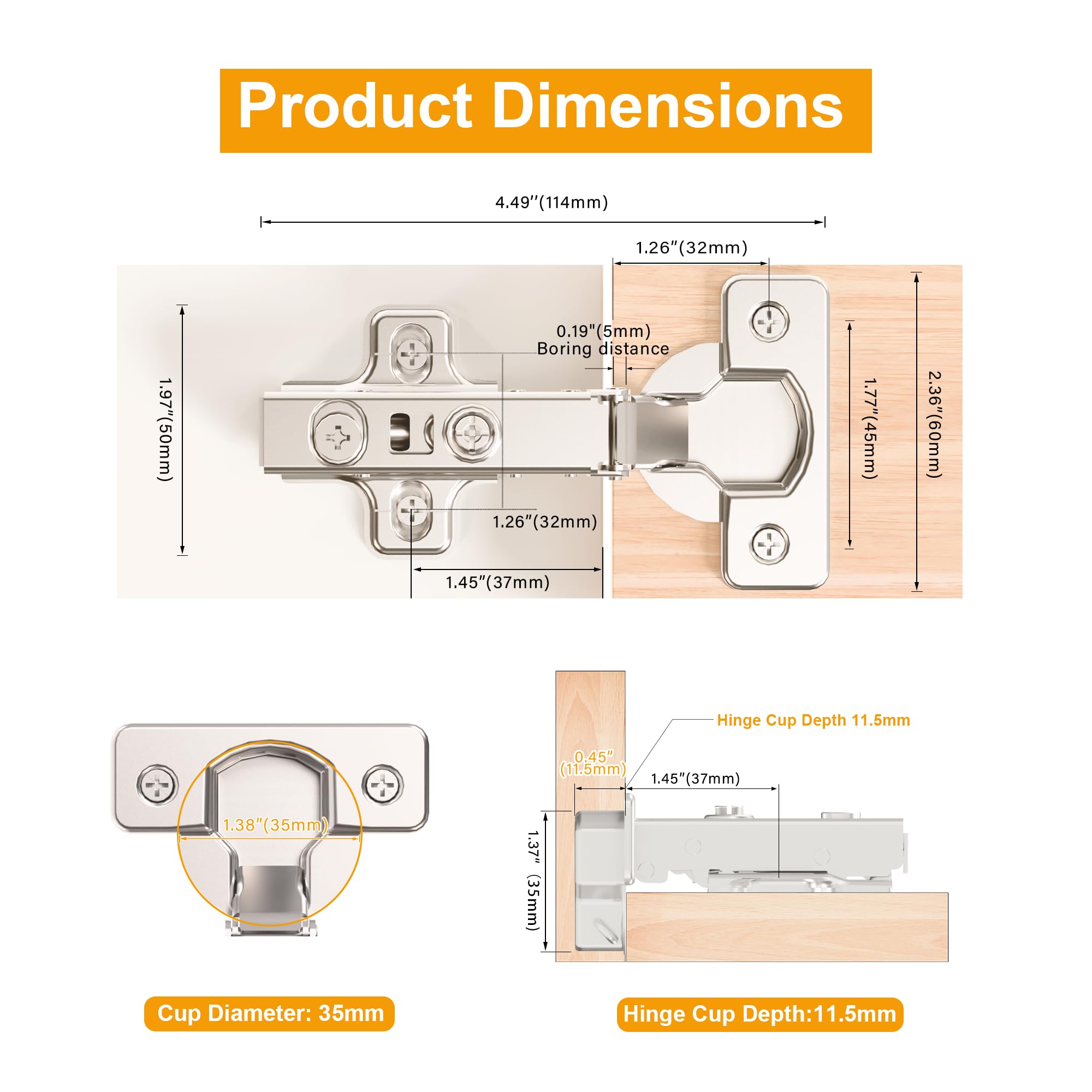 Soft Close Cabinet Hinges - Frameless Full Overlay -8