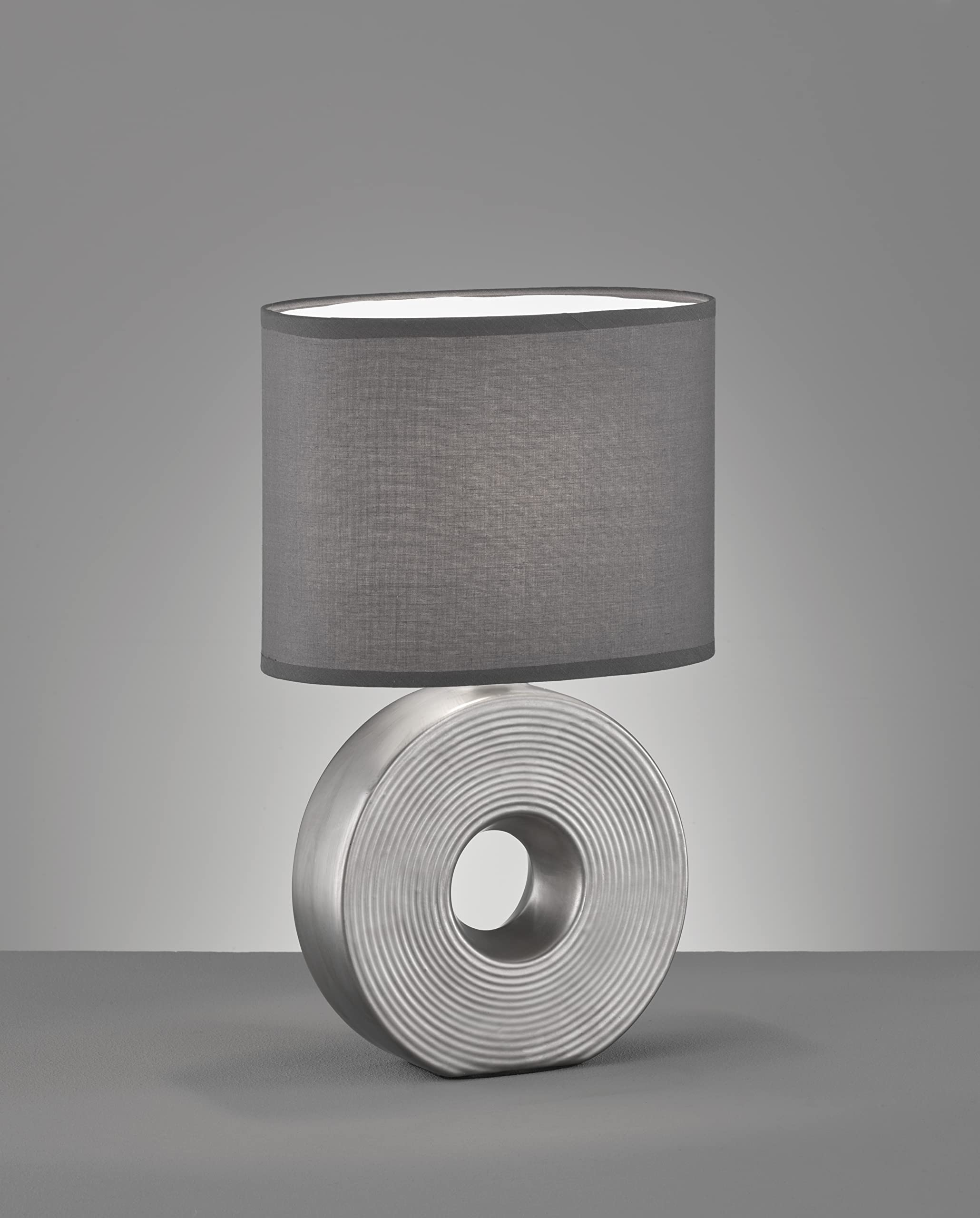 Lampa stołowa, Eye | kolor srebrny matowy | abażur | antracyt biały | dł.: 23,00 cm, szer.: 13,00 cm, wys. : 38,00 cm, z włącznikiem sznurkowym | 1x E14 maks. 40 W | 5047