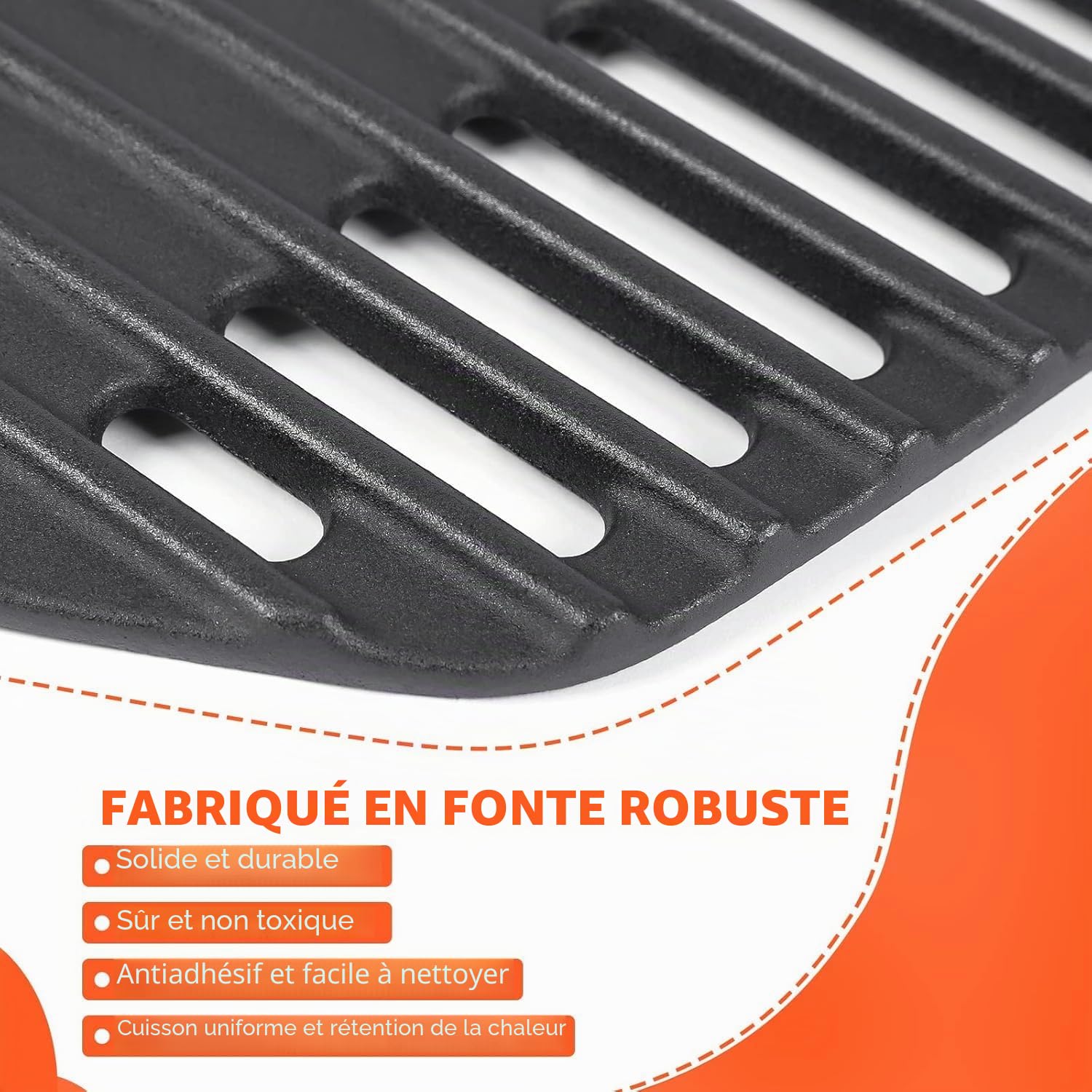 Denmay 7644 43,2x32cm Plaque de gril en fonte Pièces de rechange pour Weber Q100, Q1000, Q120, Q1200, Q140, Q1400 Barbecue à gaz, Plaque de gril en fonte Poêle à gril pour Weber Q100, Q1000 Série, 2