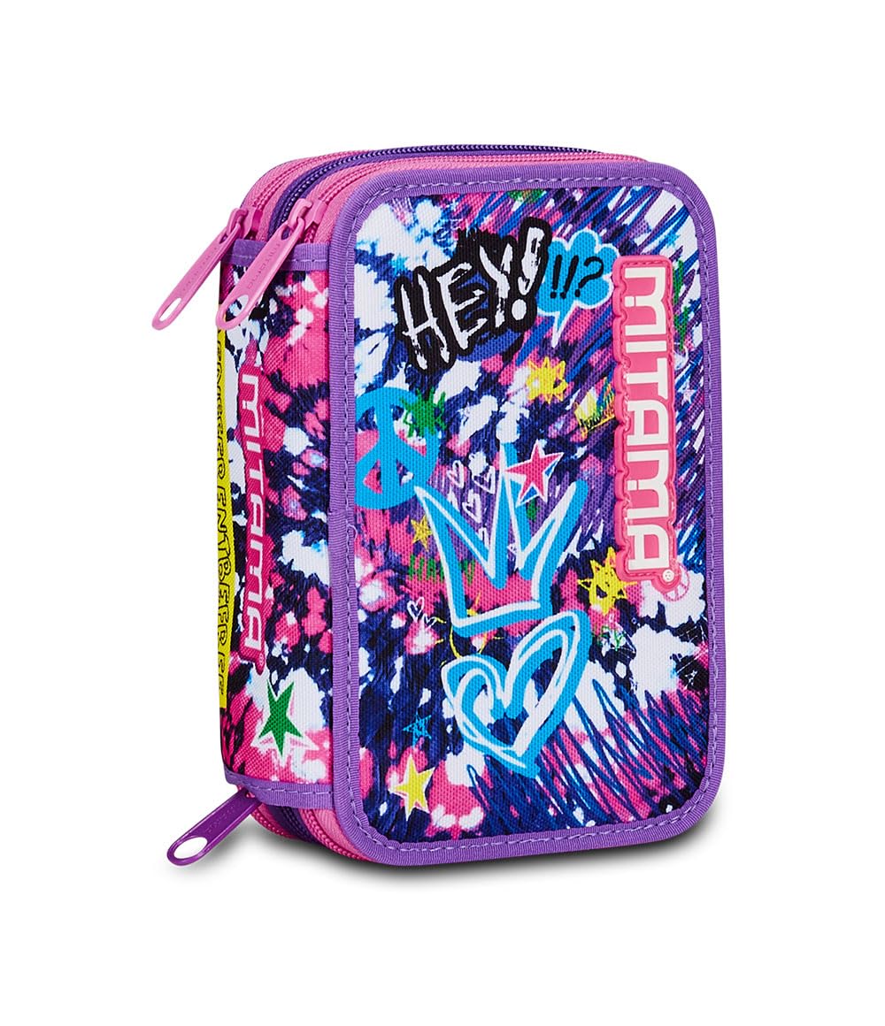 Mitama Astuccio Scuola 3 Scomparti, HEY DYE, Contenuto 47 pz, Completo di Matite, Pennarelli, Portapenne Scuola Elementare Bambina